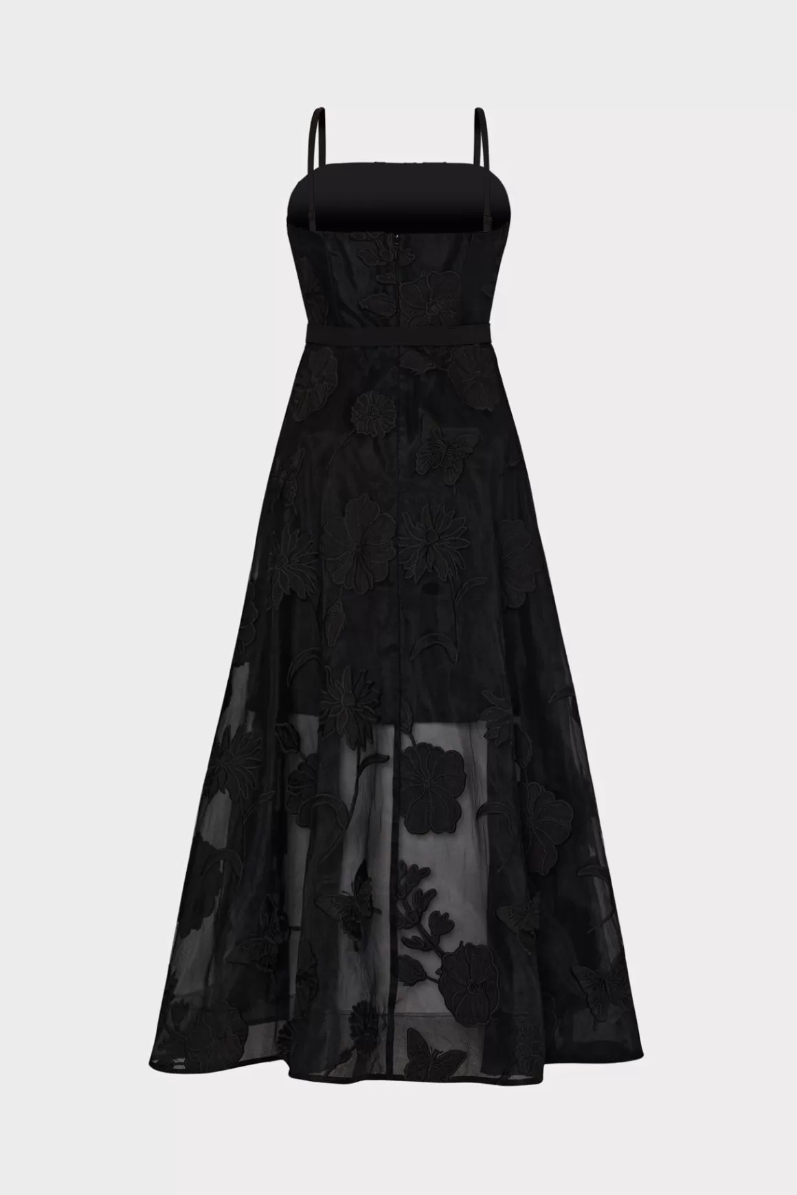 MILLY Little Black Dresses-3D Butterfly Embroidery Spaghetti Strap Dress Black