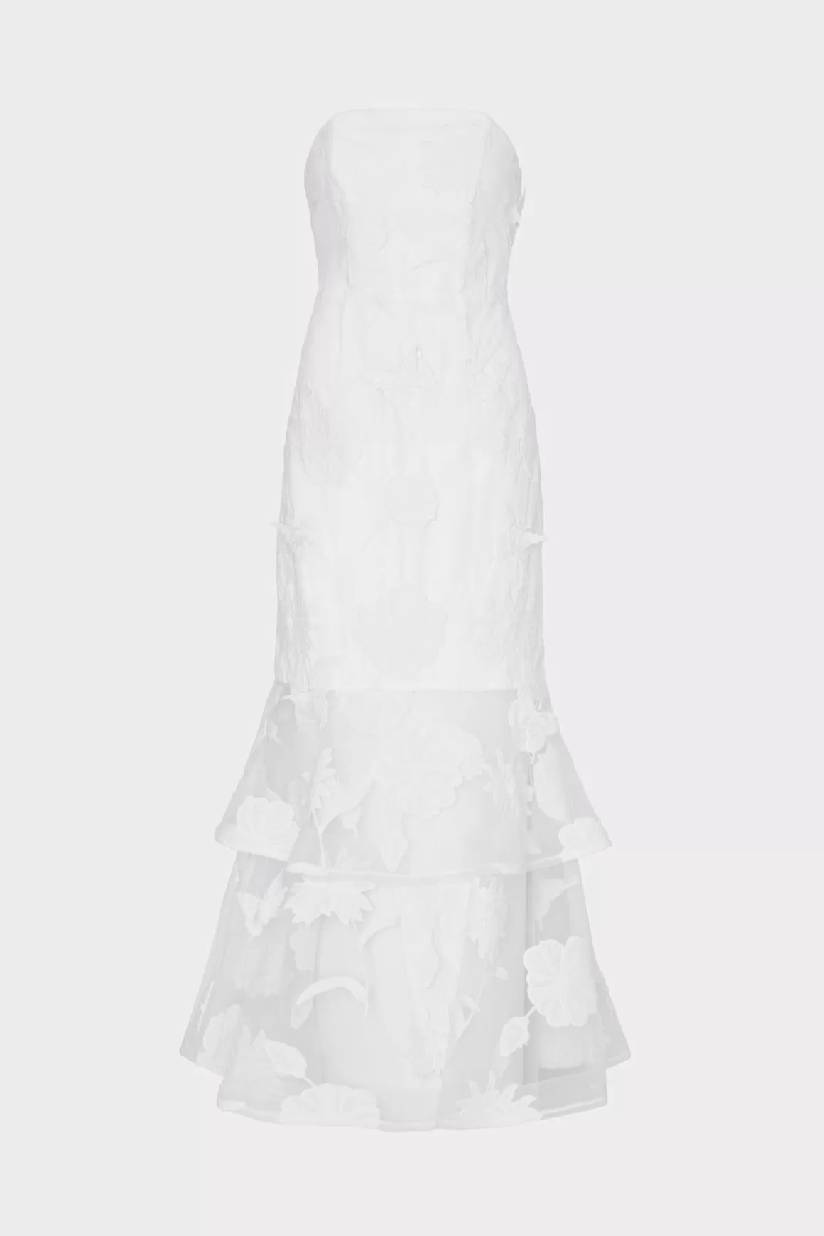 MILLY Evening Gowns-3D Butterfly Embroidery Strapless Dress White