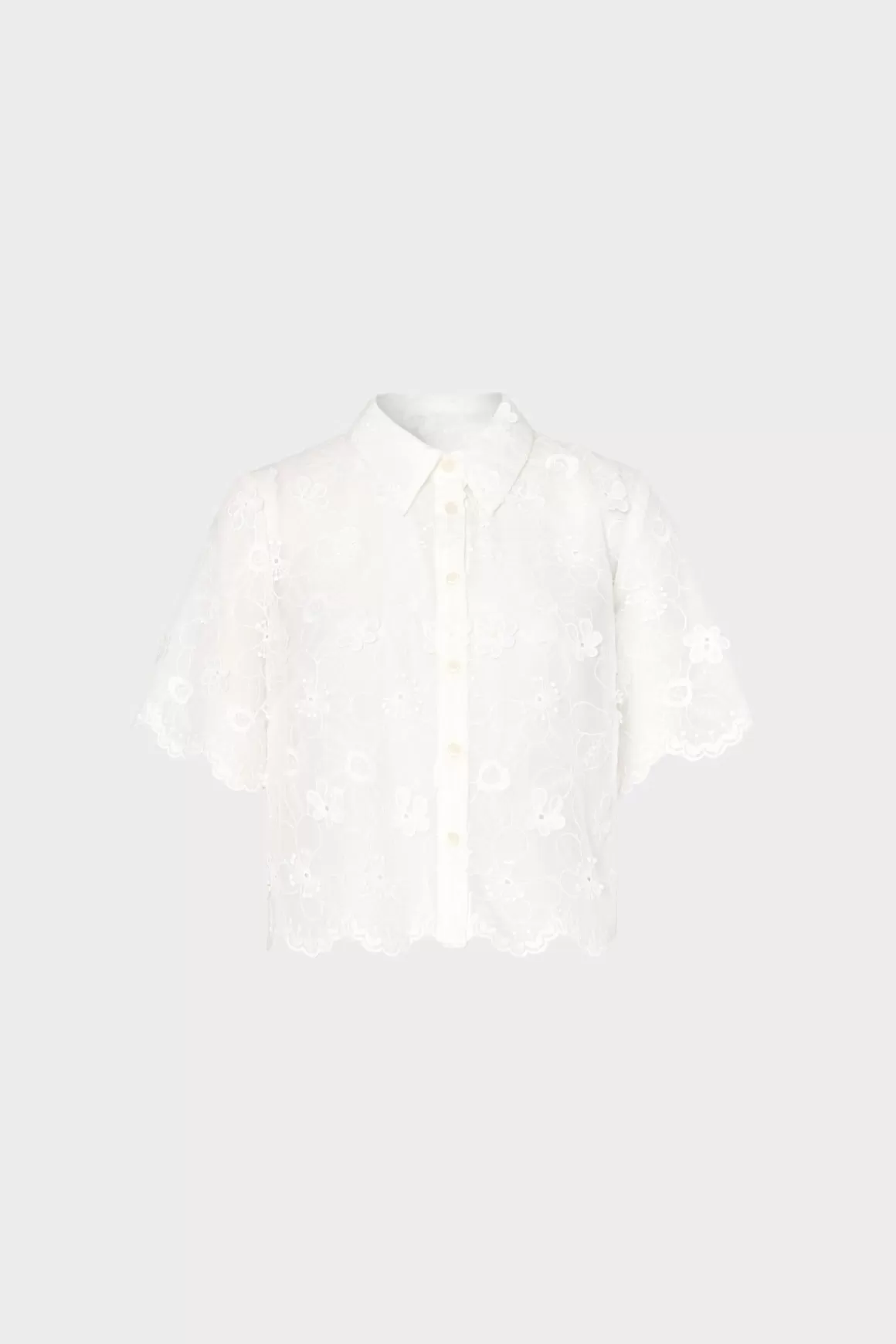 MILLY Cover-Ups-3D Floral Cotton Eyelet Button Up Top White