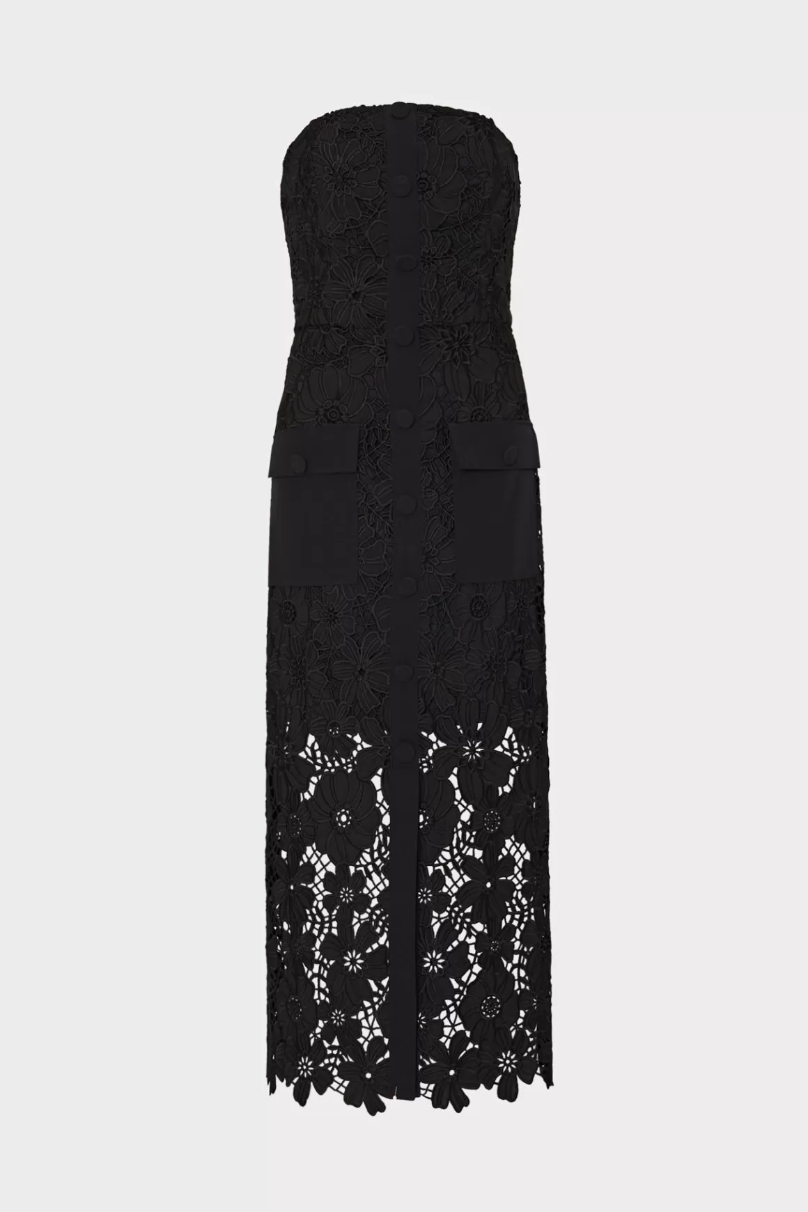 MILLY Guest Of Dresses-Adrienne Roja Lace Midi Dress Black