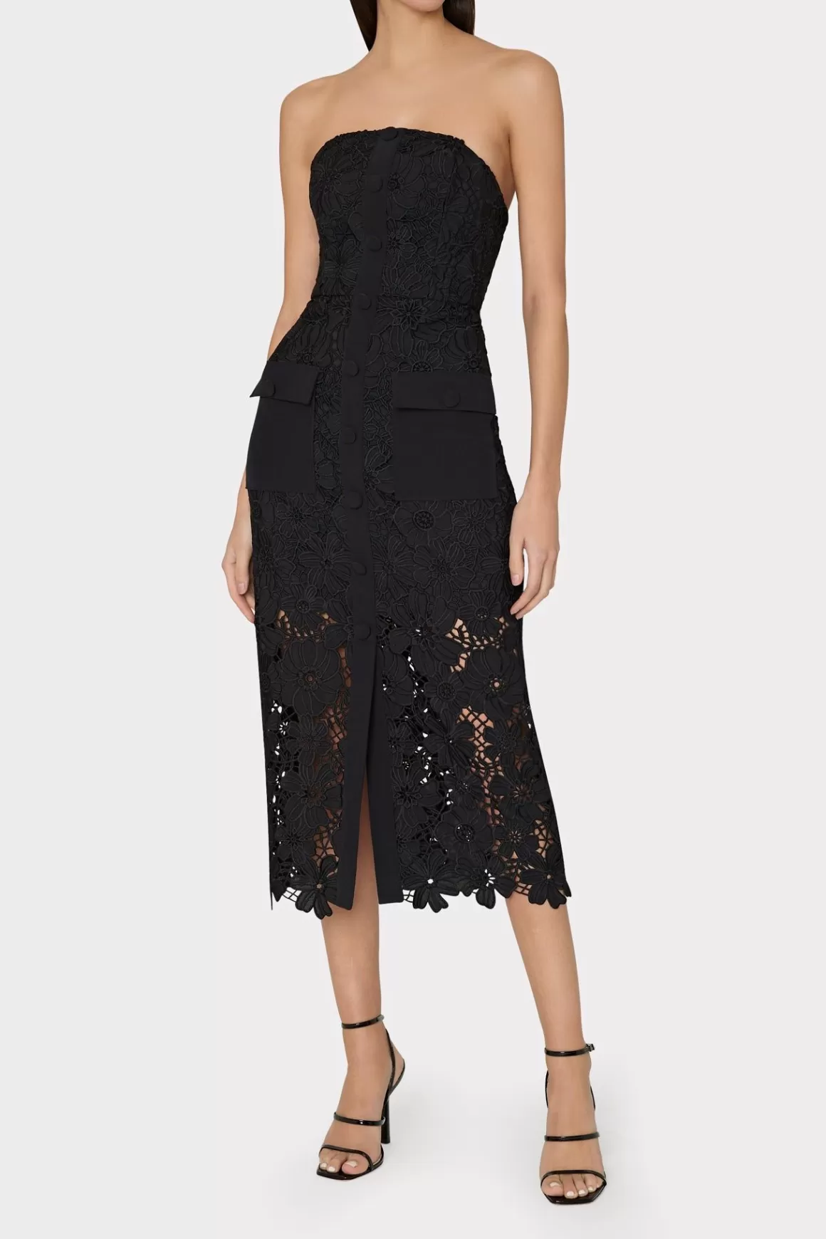 MILLY Guest Of Dresses-Adrienne Roja Lace Midi Dress Black