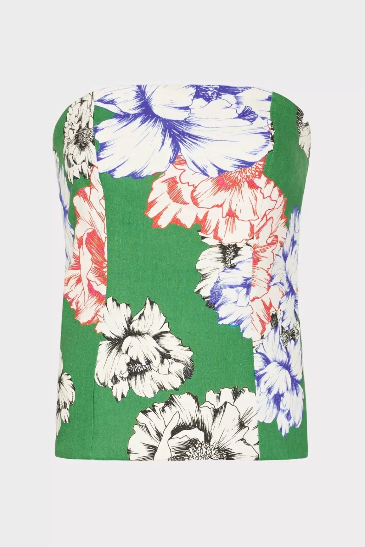 MILLY Tops-Aiden Petals In Bloom Strapless Top Green Multi