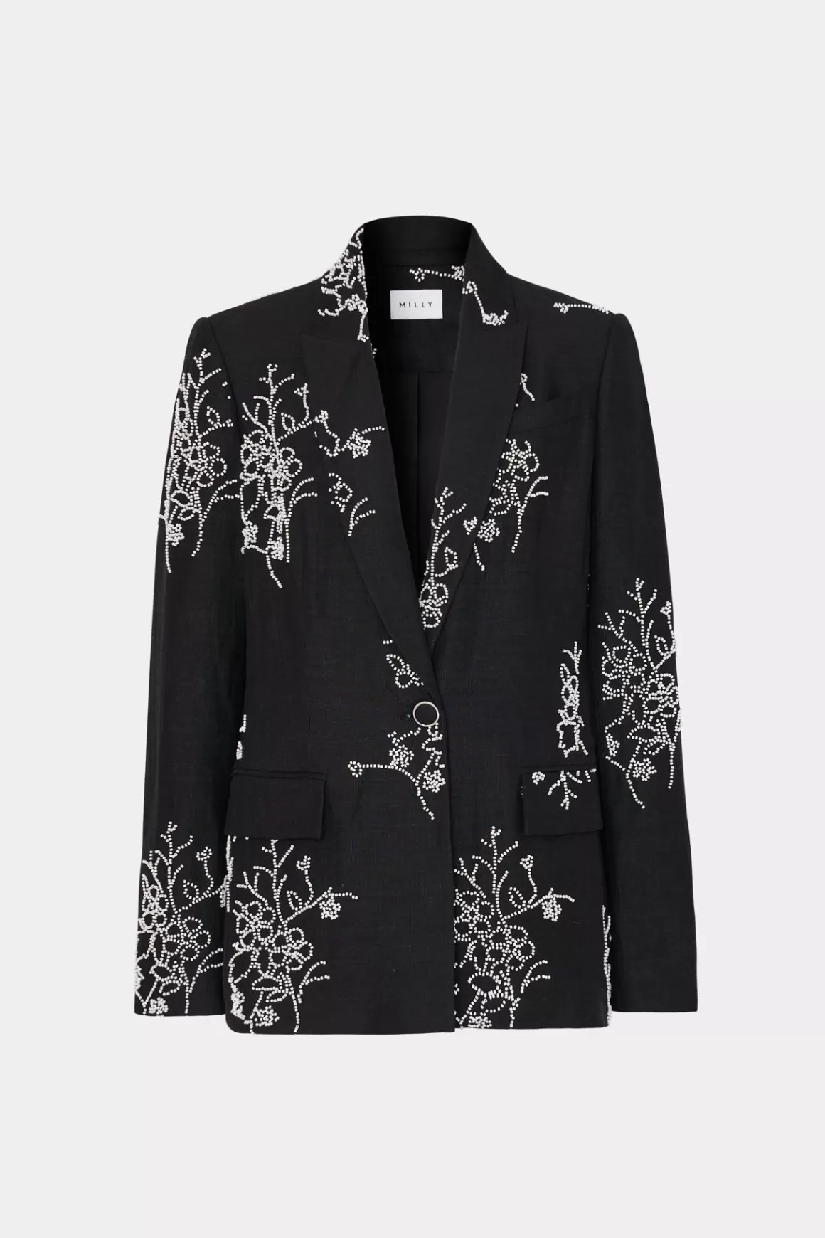 MILLY Blazers-Alexa Beaded Embroidery Blazer Black