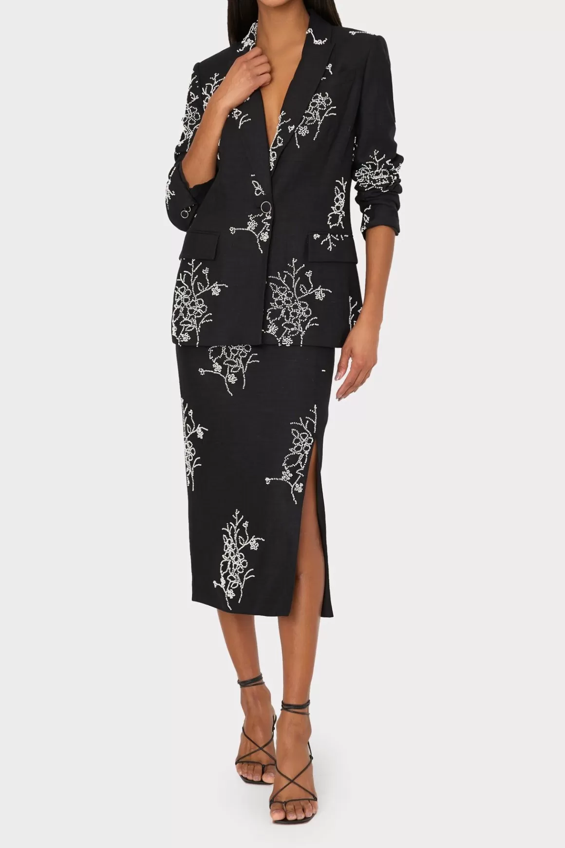 MILLY Jumpsuits & Rompers-Alexa Beaded Embroidery Blazer Black