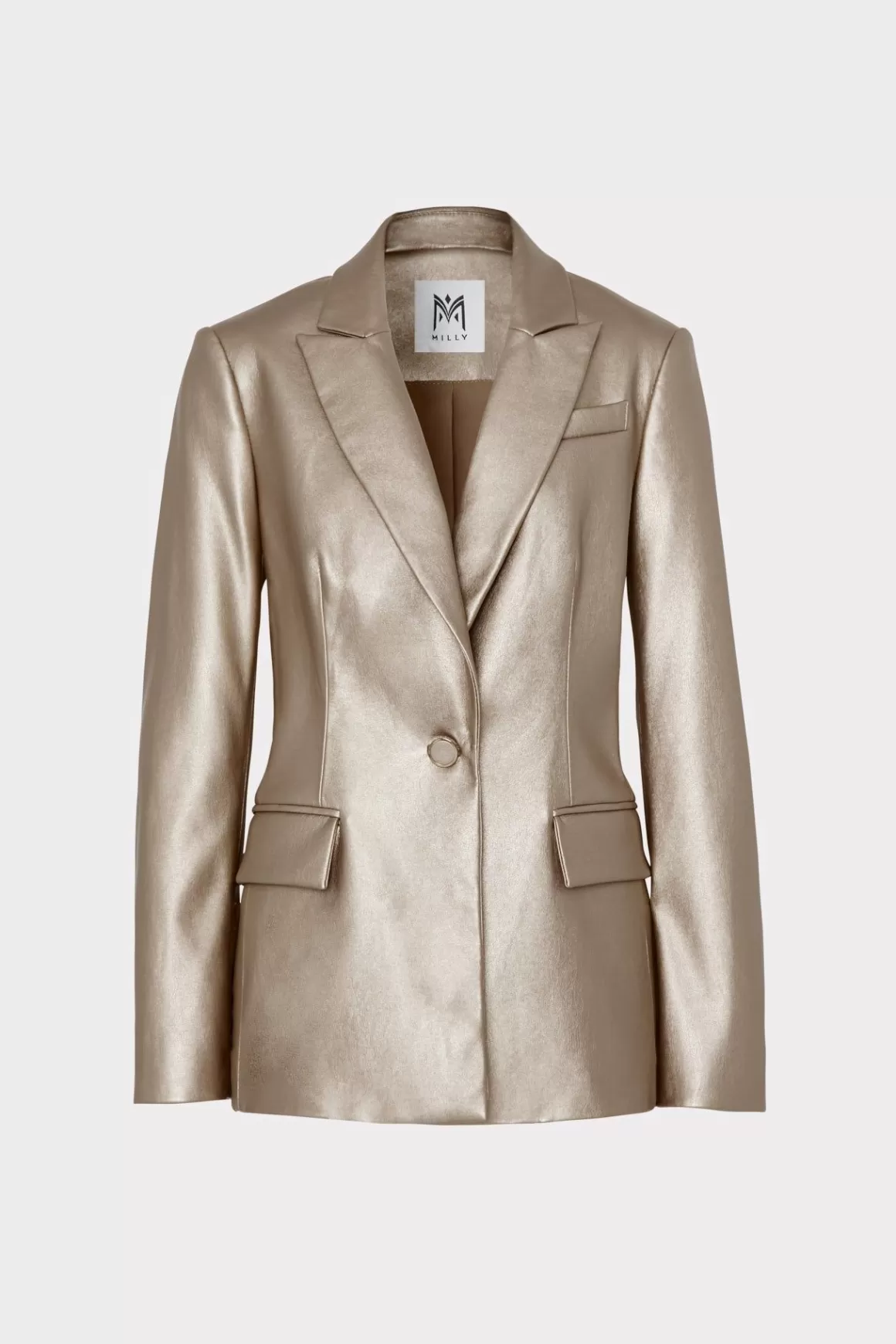 MILLY Coats & Jackets-Alexa Vegan Leather Blazer Silver