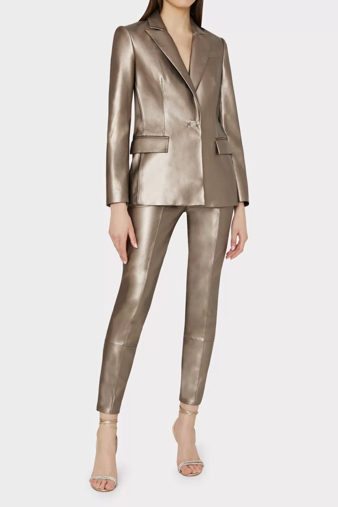 MILLY Blazers-Alexa Vegan Leather Blazer Silver