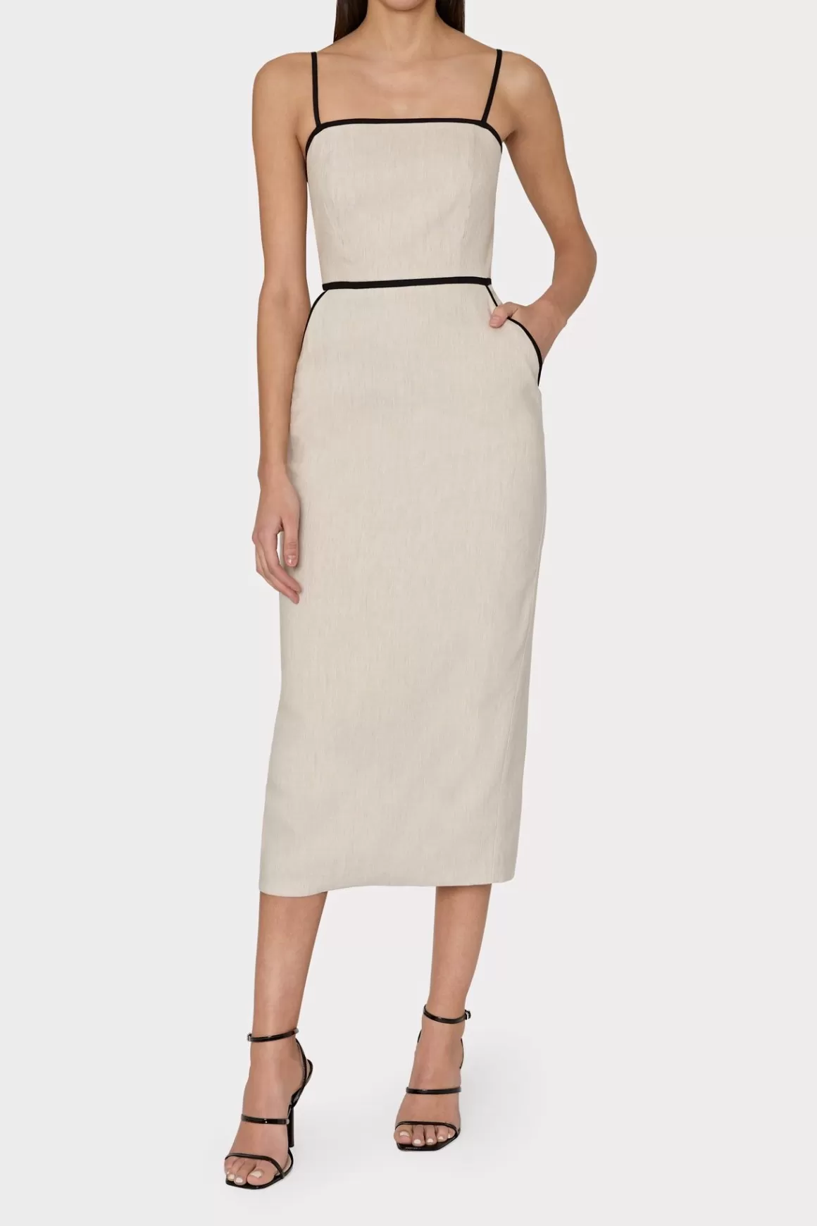 MILLY Guest Of Dresses-Amara Linen Contrast Midi Dress Natural