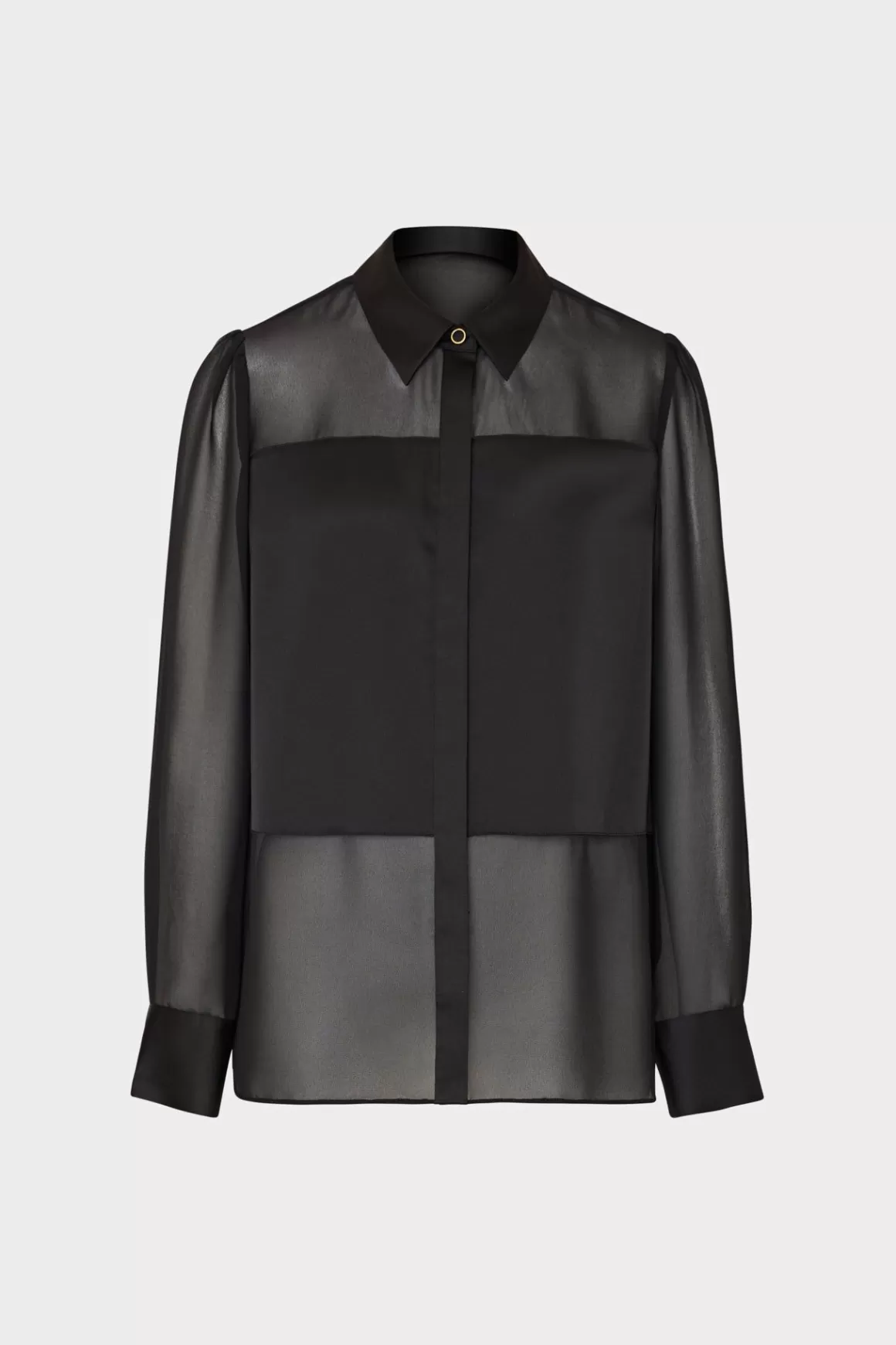 MILLY Tops-Andy Satin Combo Button Up Blouse Black