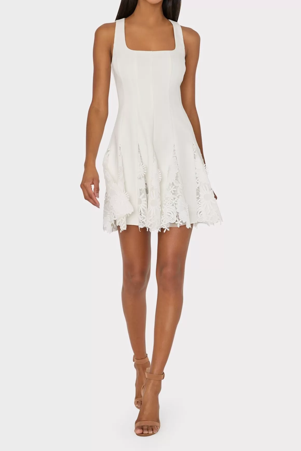 MILLY White Dresses-Ariel Cady 3D Lace Combo Dress Ecru