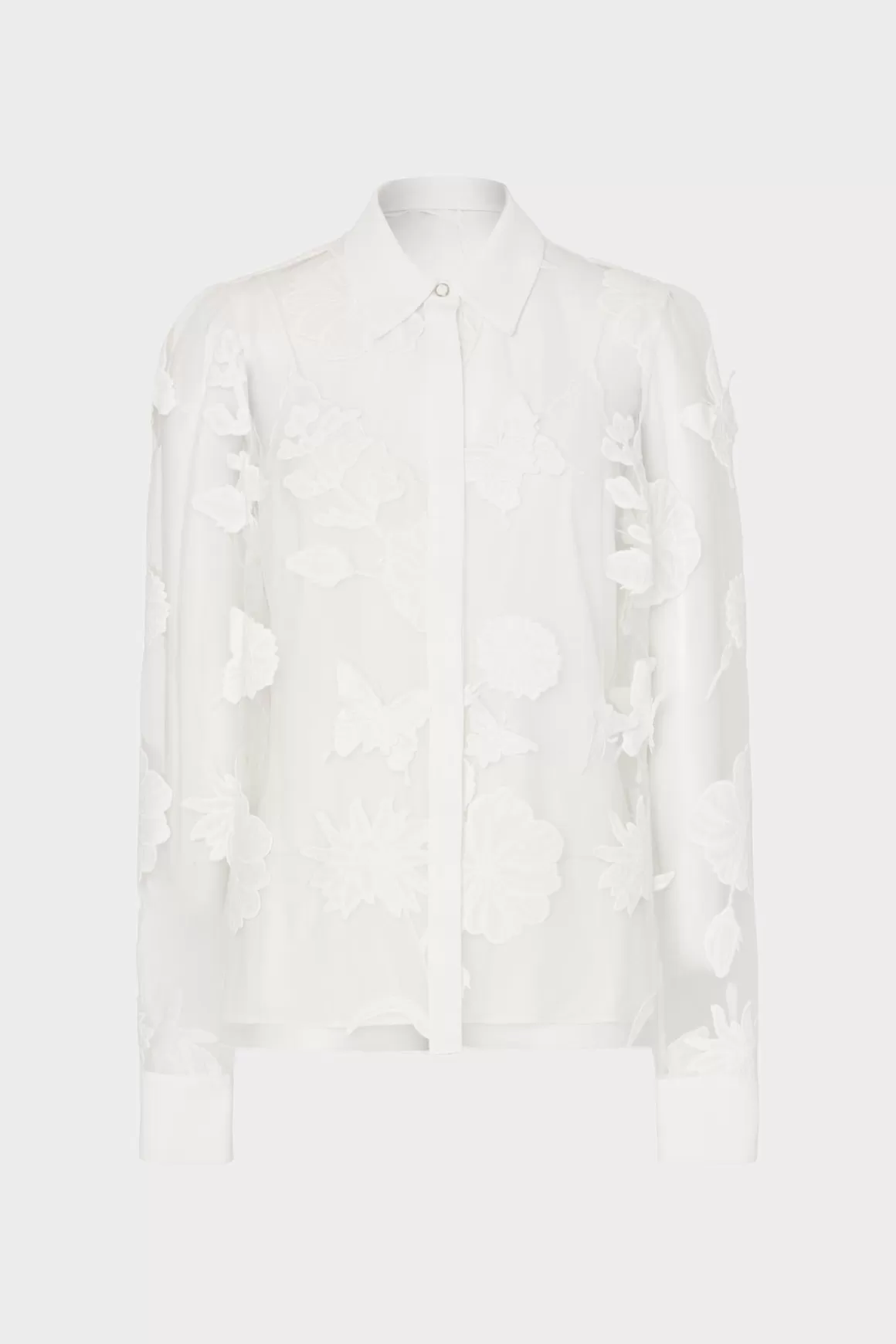 MILLY Tops-Ashley 3D Butterfly Embroidery Blouse White