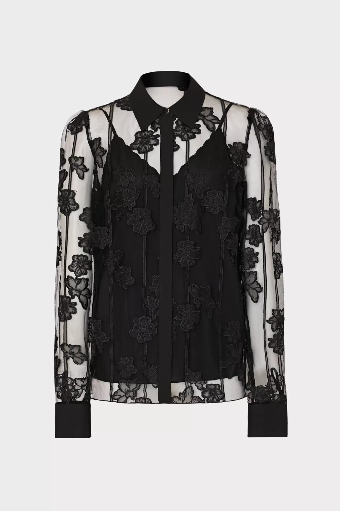 MILLY Tops-Ashton 3D Butterfly Embroidery Blouse Black