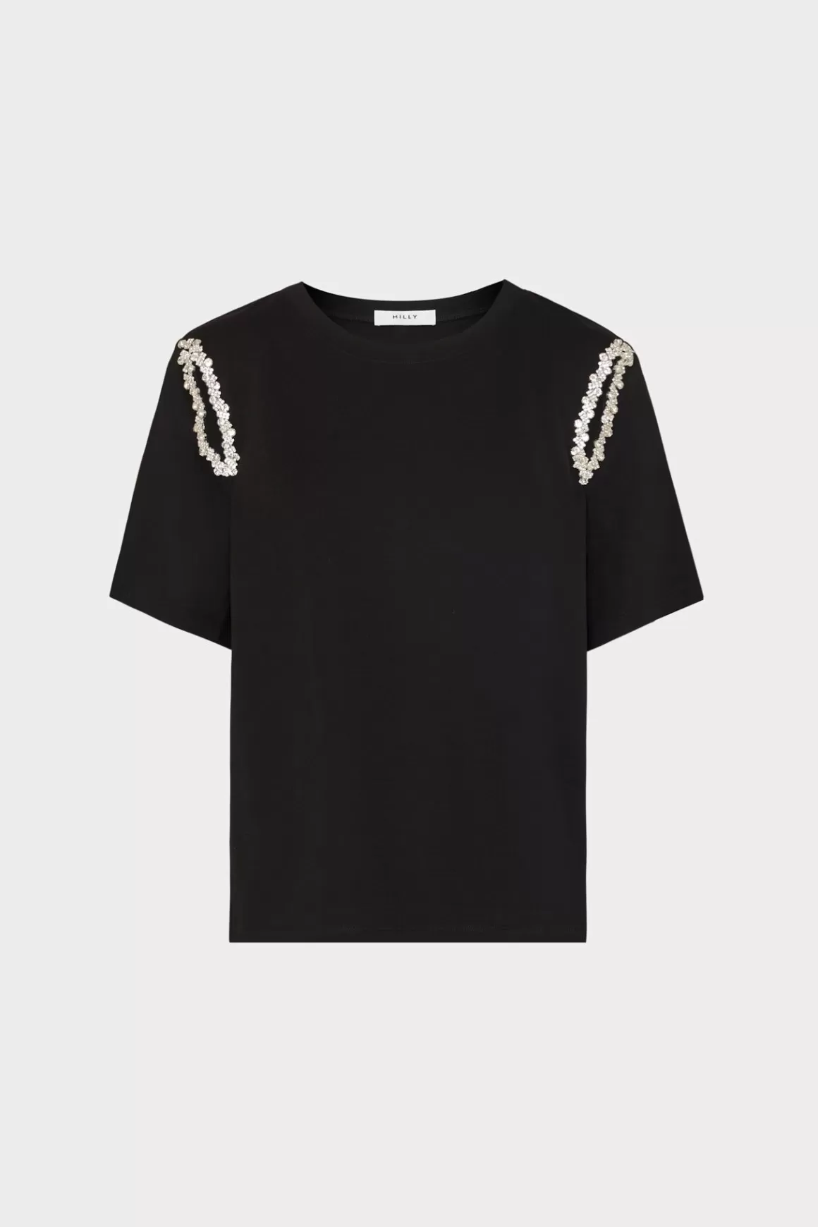 MILLY Tops-Avril Crystal Trim Tee Black