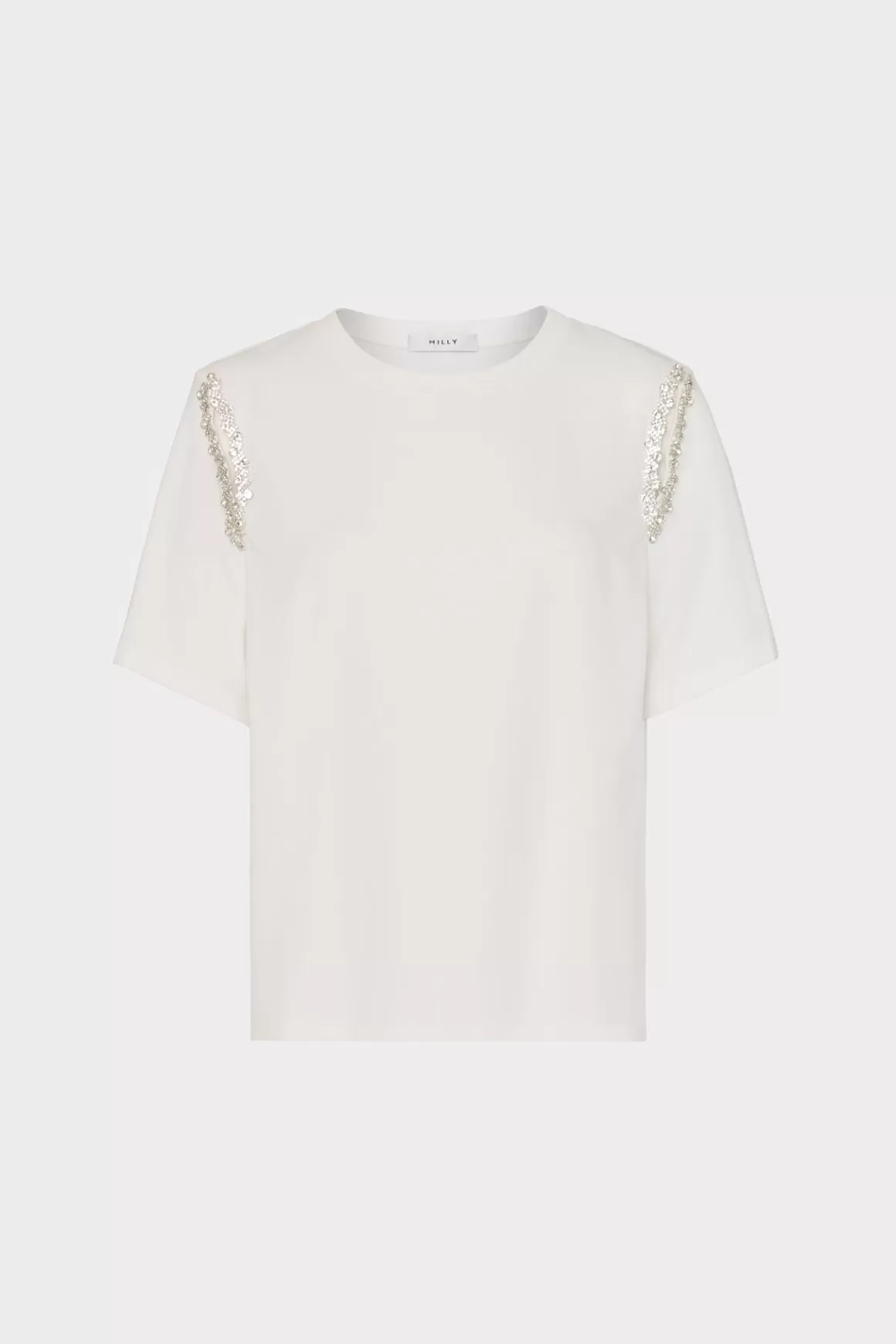 MILLY Tops-Avril Crystal Trim Tee White