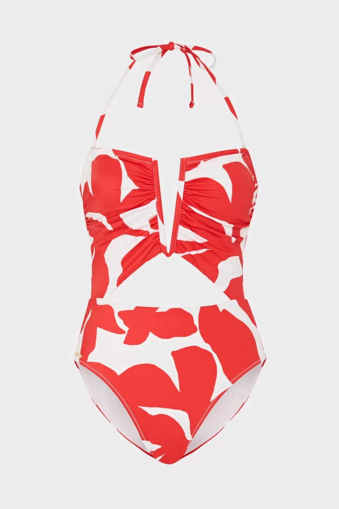 MILLY Jumpsuits & Rompers-Beach Diva Grand Foliage Printed One Piece Red/White