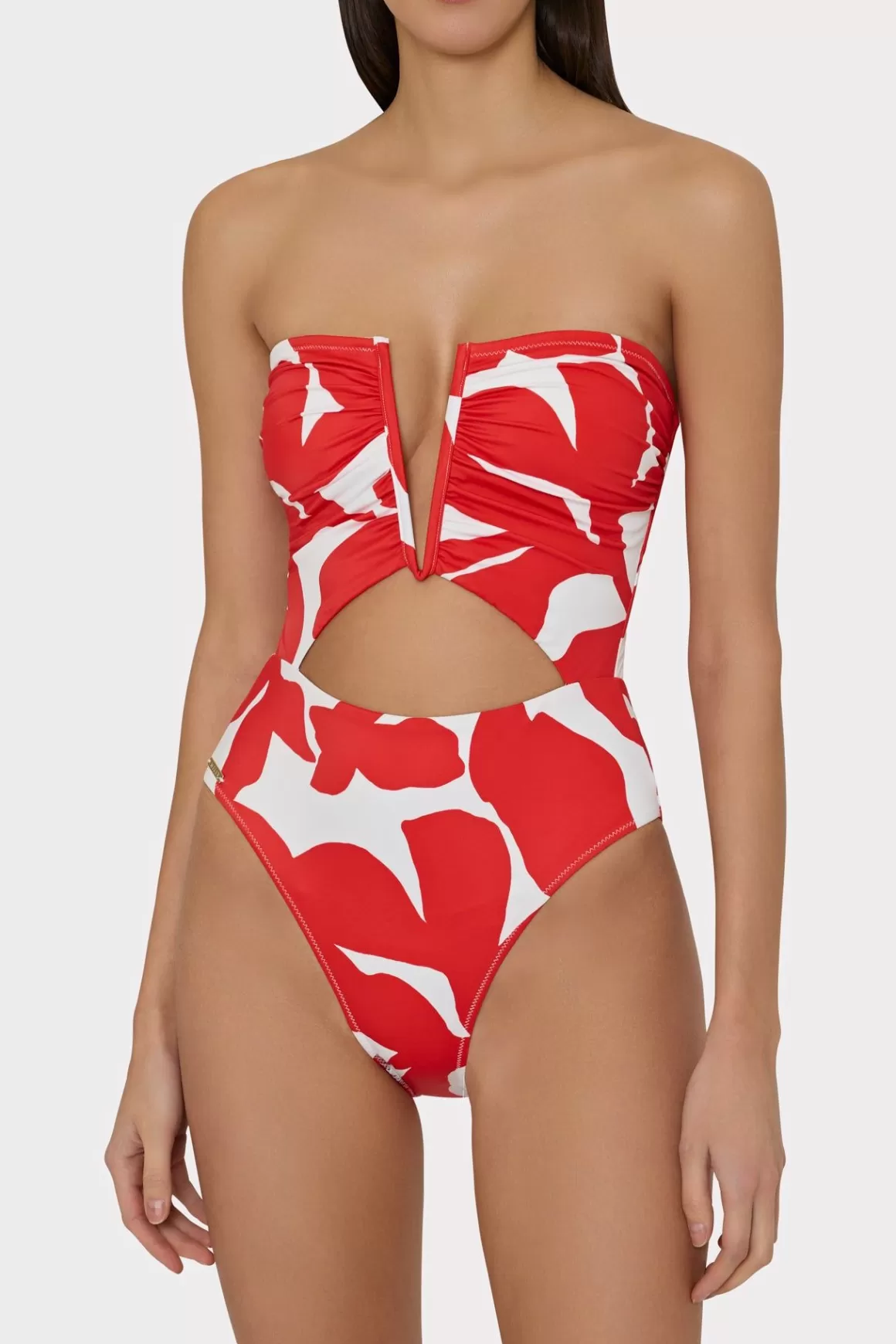 MILLY Jumpsuits & Rompers-Beach Diva Grand Foliage Printed One Piece Red/White