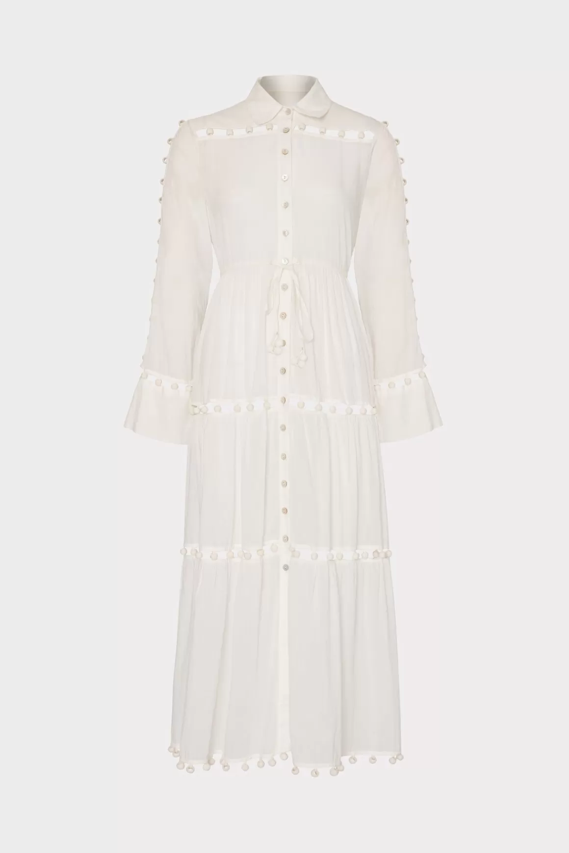 MILLY Cover-Ups-Beaded Cotton Voile Cover-Up Dress White