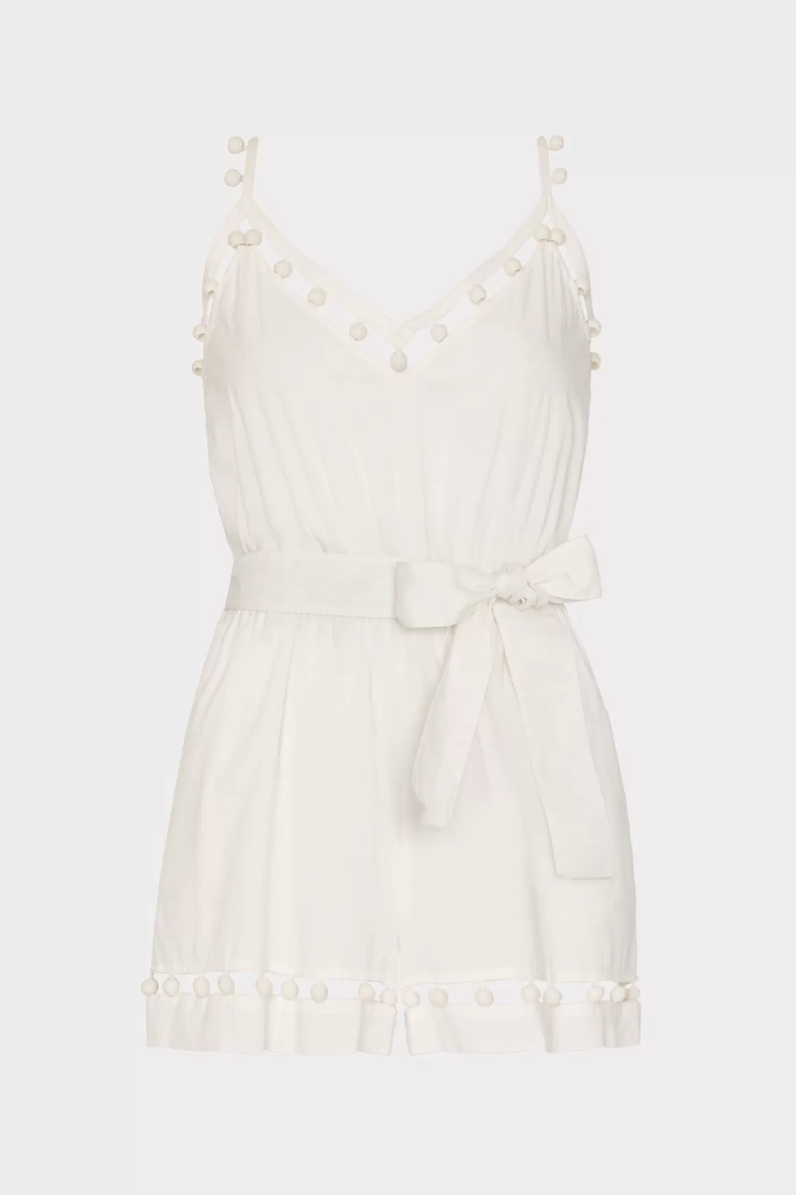 MILLY Cover-Ups-Beaded Cotton Voile Romper White