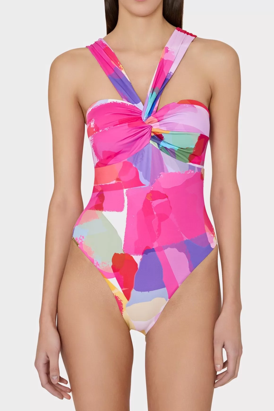 MILLY One Piece Swimsuits-Betsy Rainbow Waterfall Draped Bandeau One Piece Multi