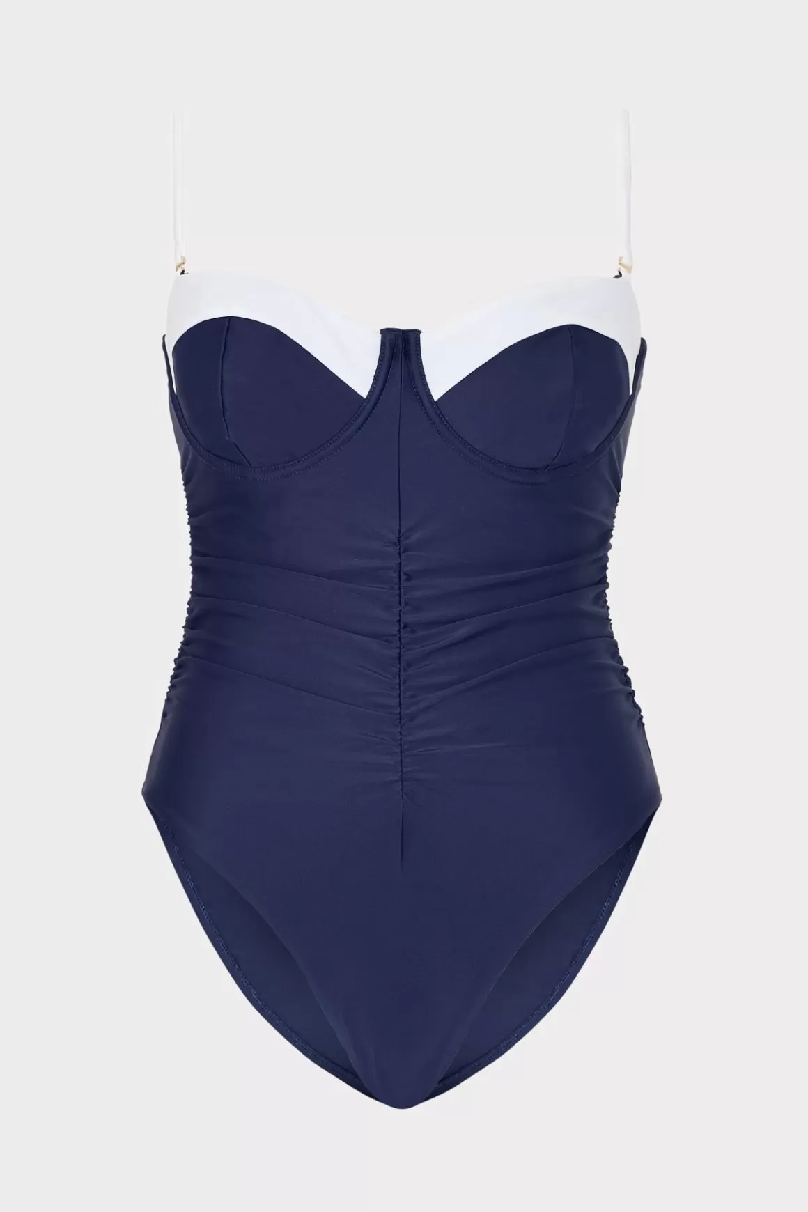 MILLY One Piece Swimsuits-Color Block Ruched One Piece Navy/White
