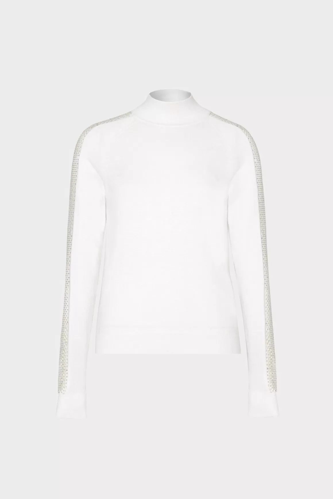 MILLY Tops-Crystal Racer Turtleneck Ecru