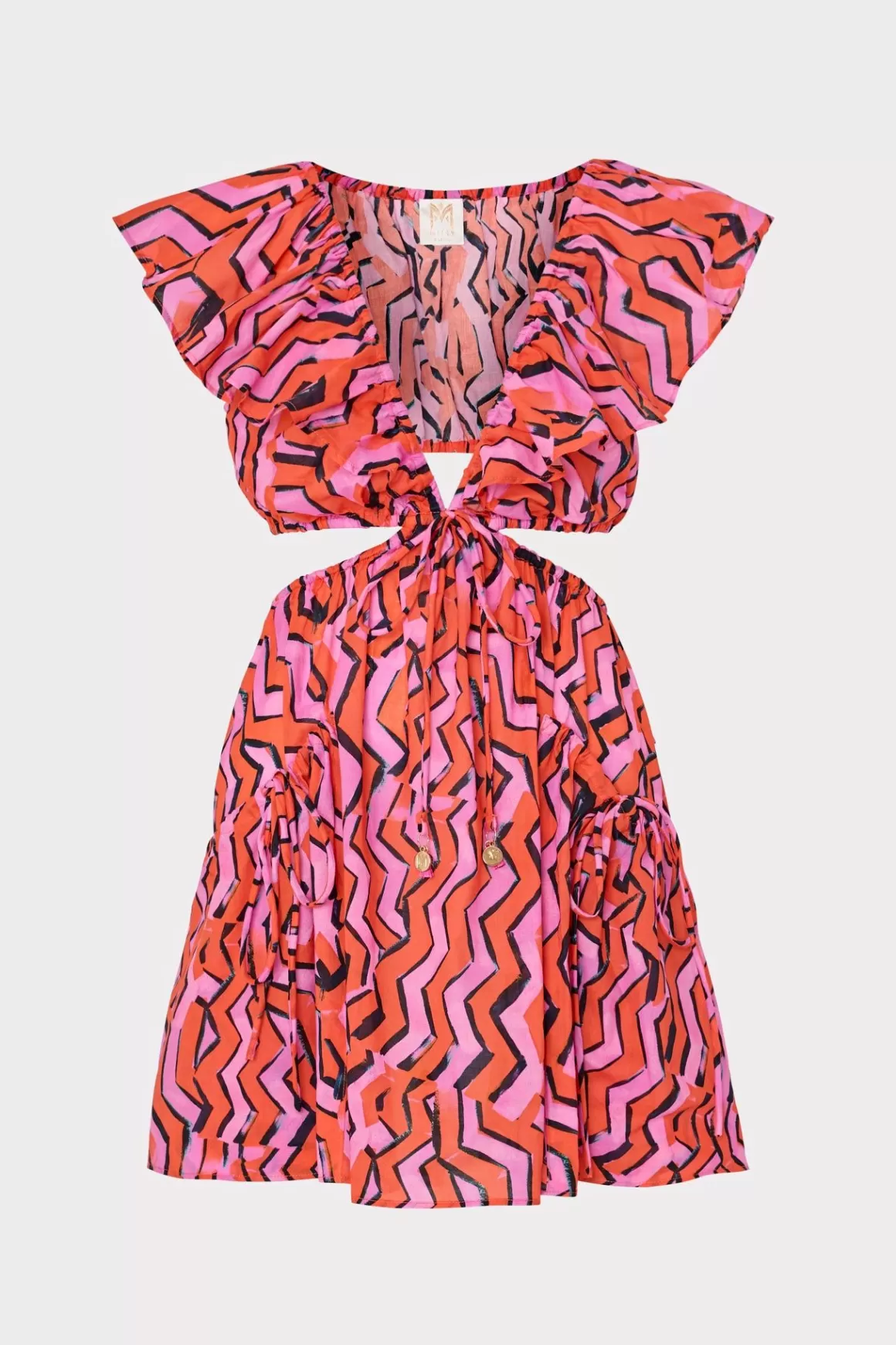 MILLY Jumpsuits & Rompers-Delilah Painted Chevron Cotton Voile Coverup Dress Coral Multi