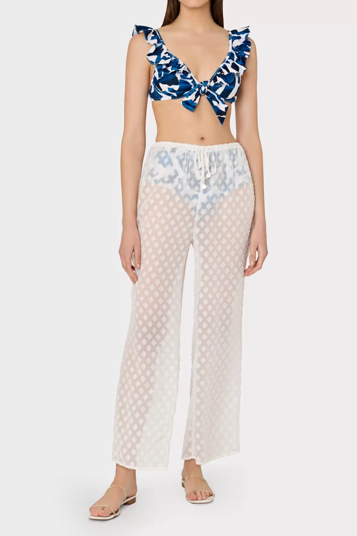 MILLY Jumpsuits & Rompers-Diamond Jacquard Coverup Pants White/Gold