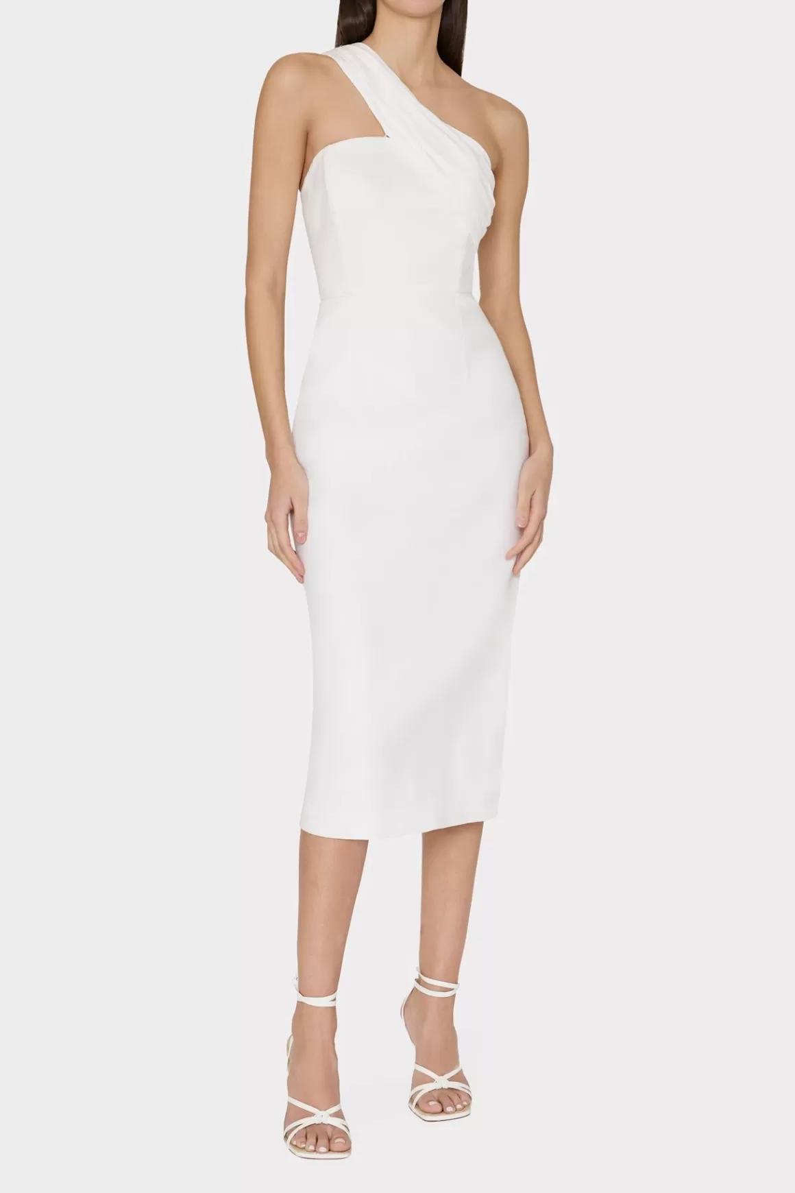 MILLY Guest Of Dresses-Draped One Shoulder Linen Dress White