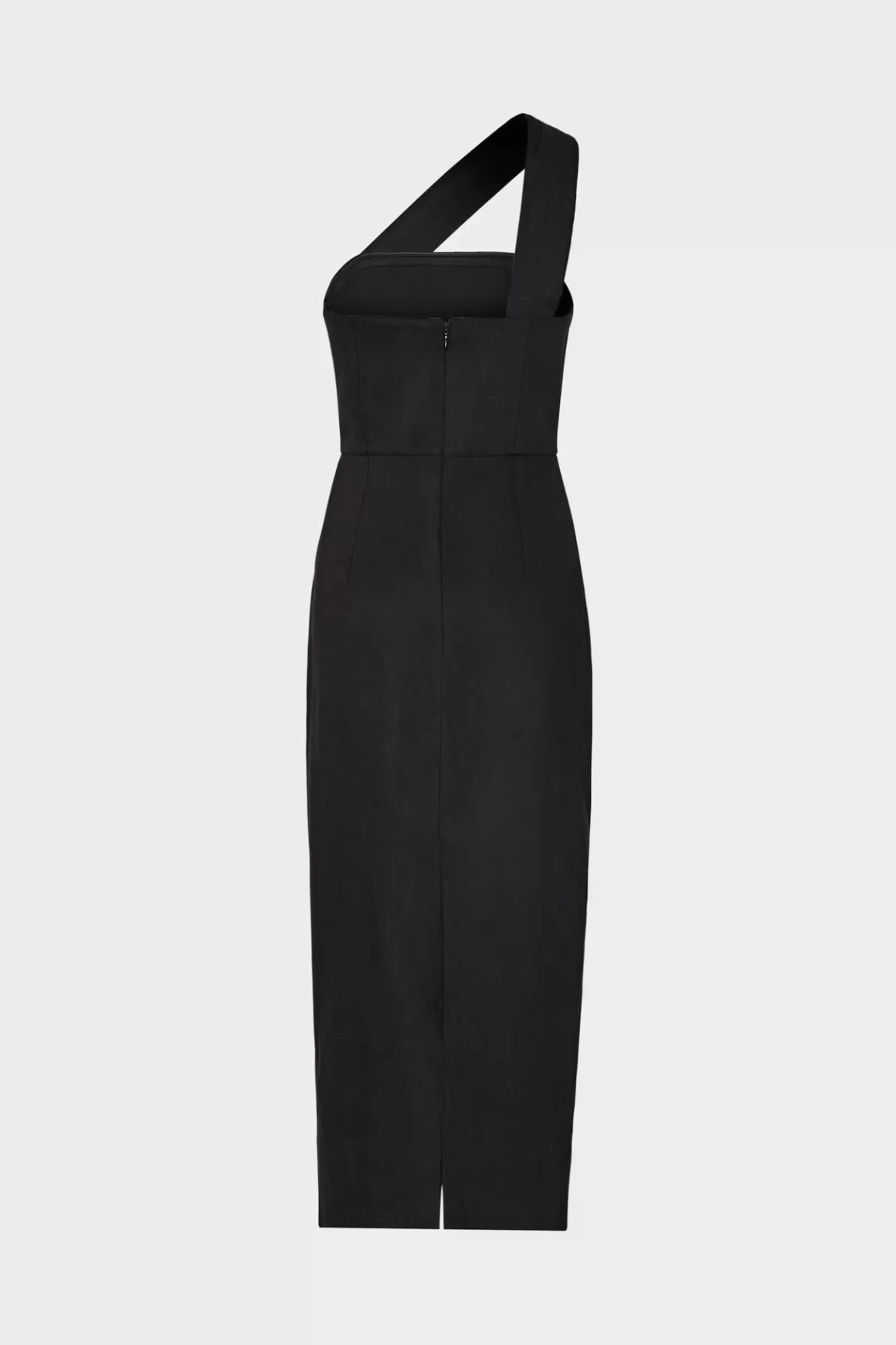 MILLY Little Black Dresses-Draped One Shoulder Linen Dress Black