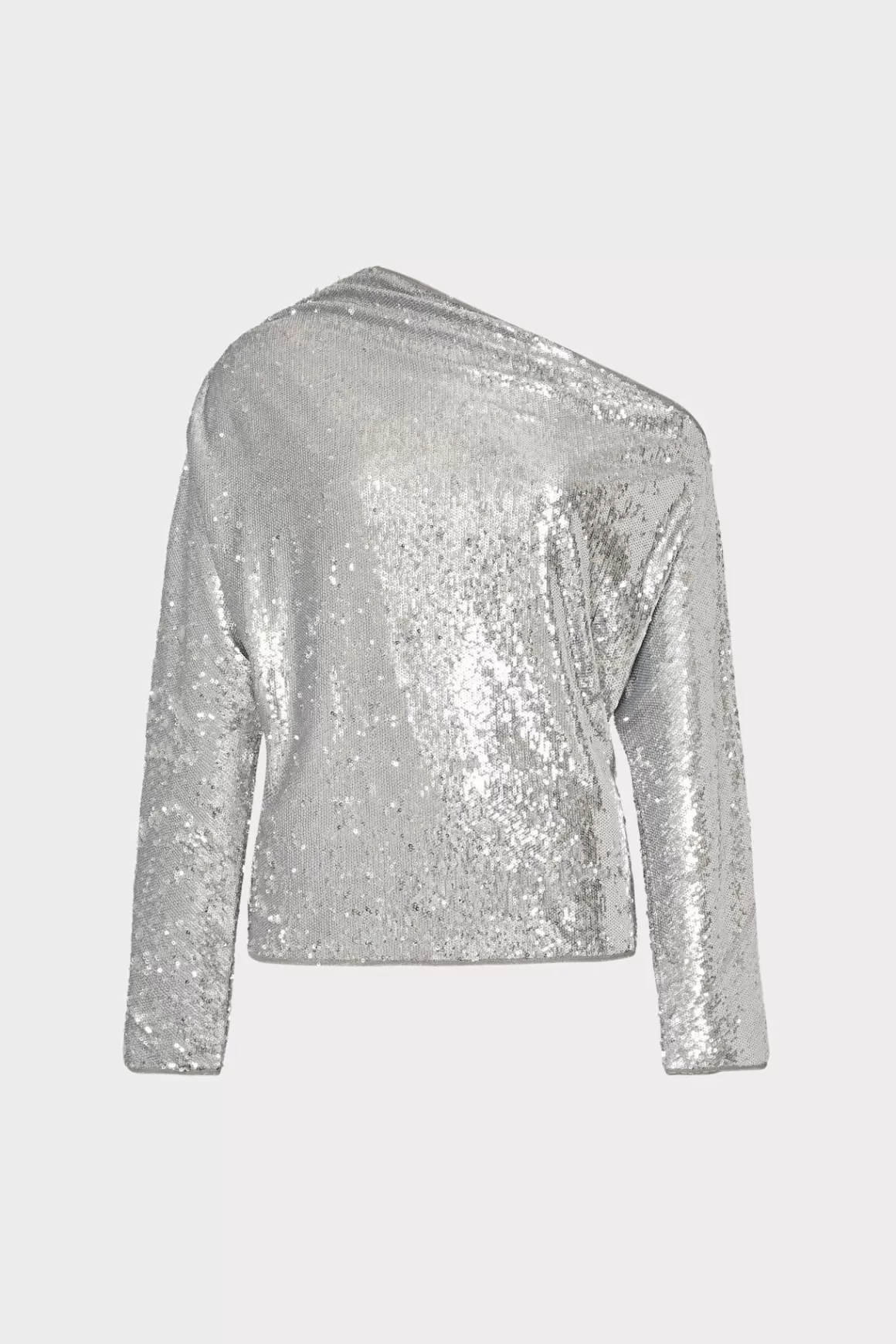 MILLY Tops-Draped One Shoulder Sequins Top Silver