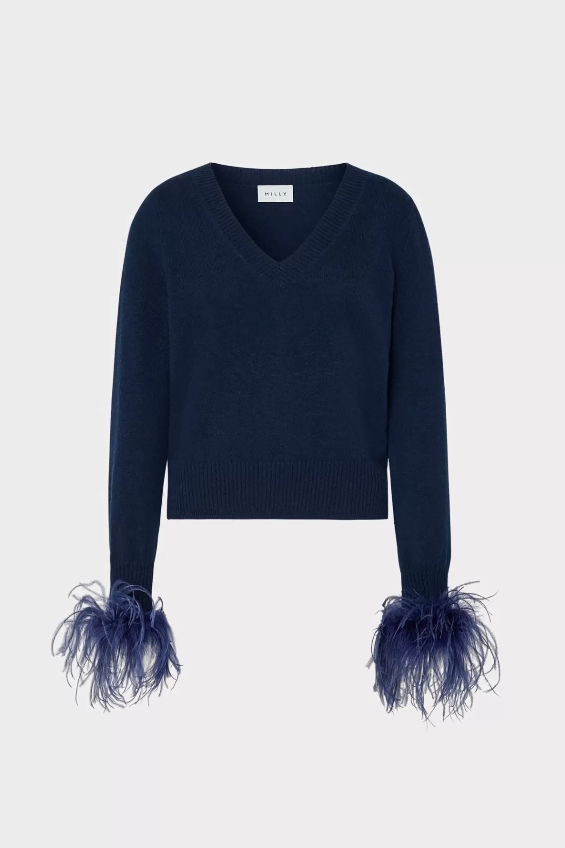 MILLY Sweaters & Knits-Feather Cuff V-Neck Sweater Navy