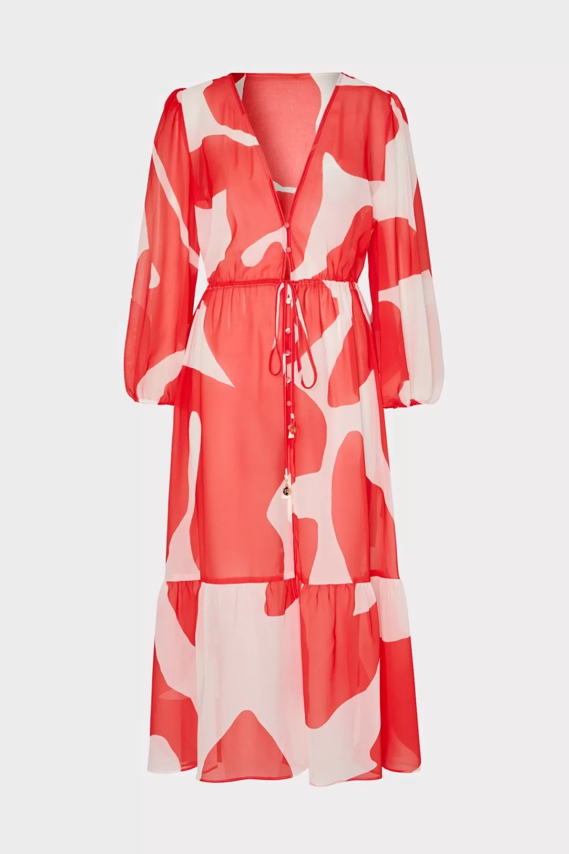 MILLY Jumpsuits & Rompers-Fiona Grand Foliage Cover-Up Red/White