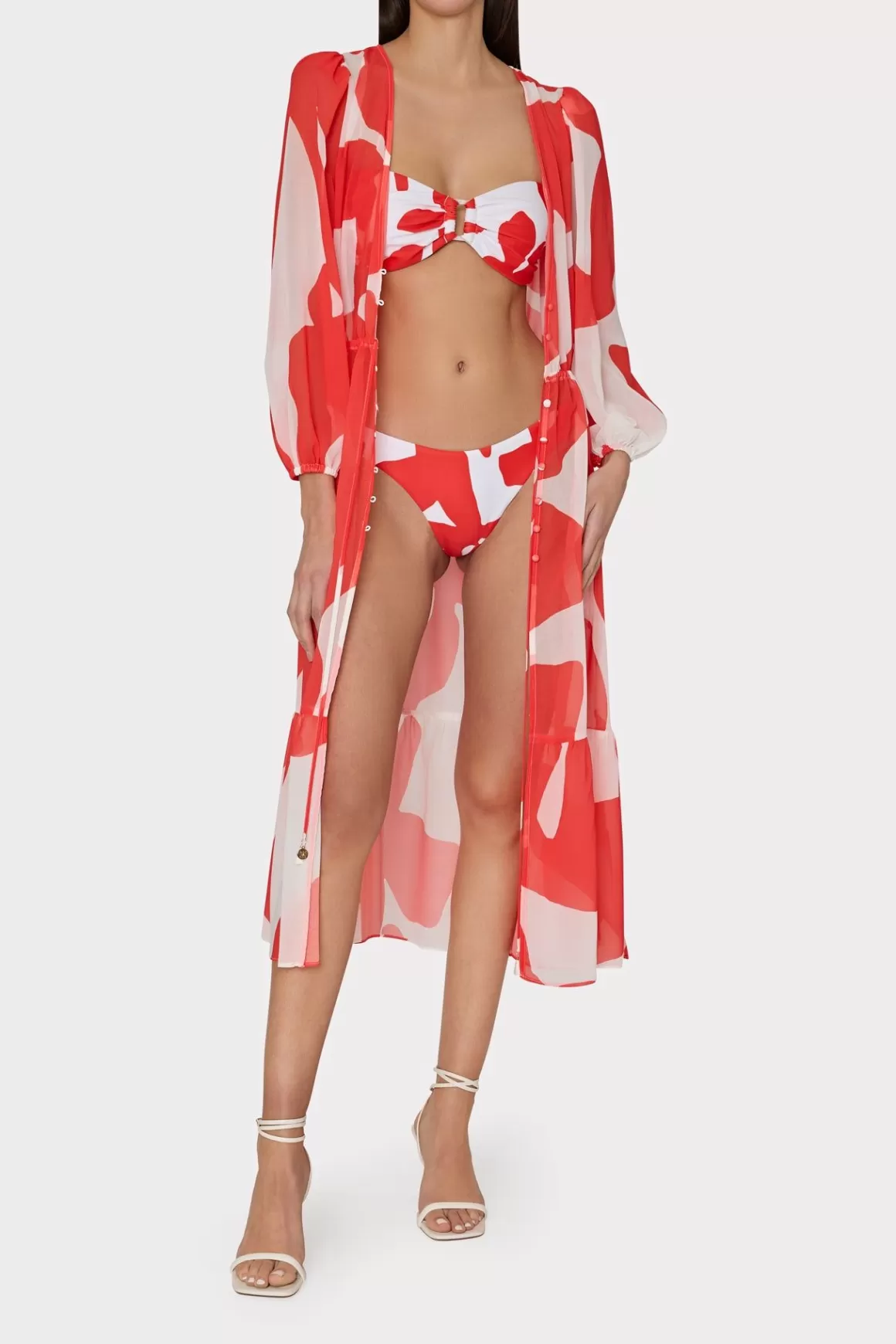 MILLY Jumpsuits & Rompers-Fiona Grand Foliage Cover-Up Red/White