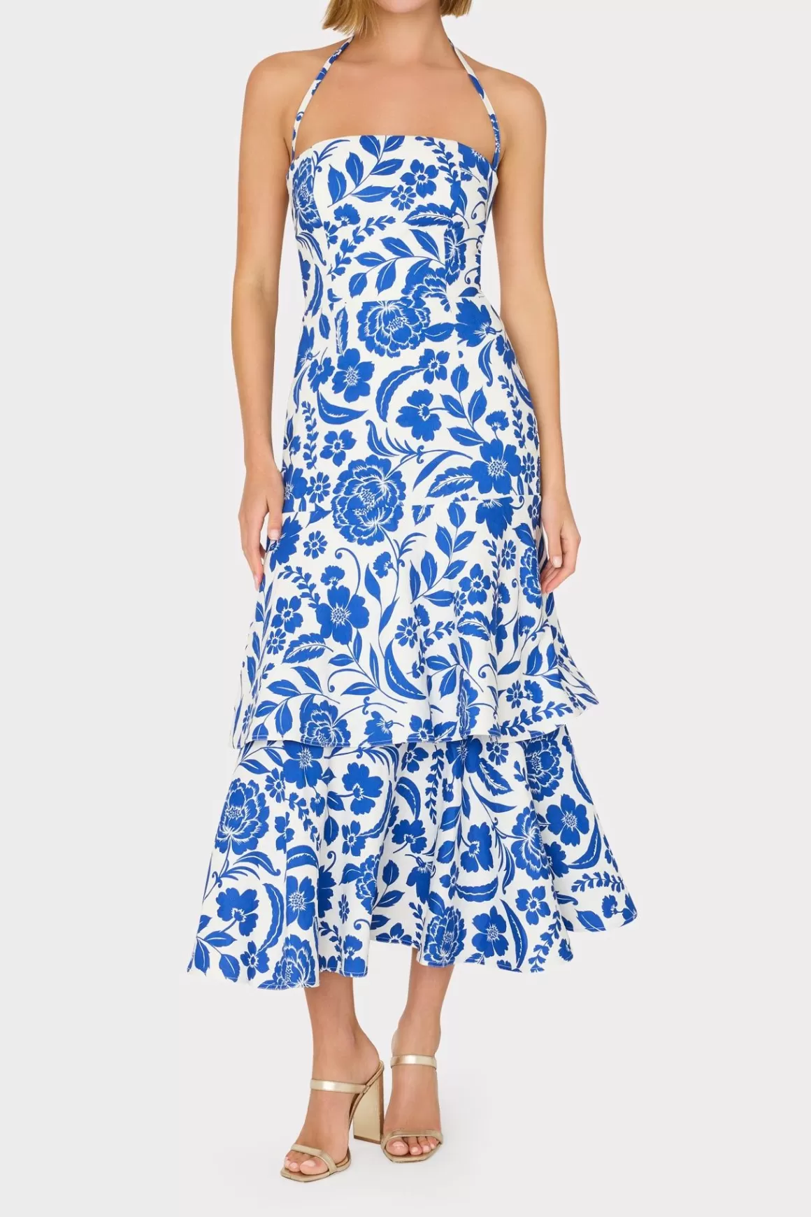 MILLY Day Dresses-Flowers Of Spain Linen Maxi Dress Blue/White