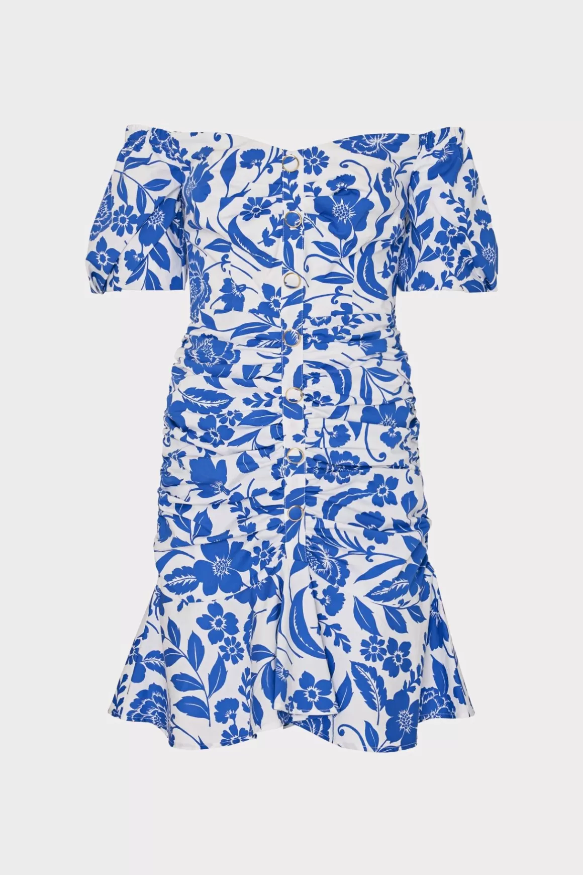 MILLY Mini Dresses-Flowers Of Spain Off The Shoulder Dress Blue/White