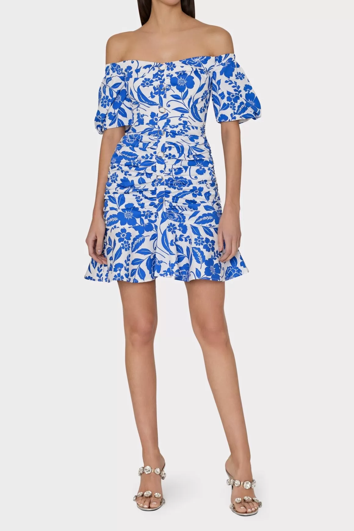 MILLY Sundresses-Flowers Of Spain Off The Shoulder Dress Blue/White