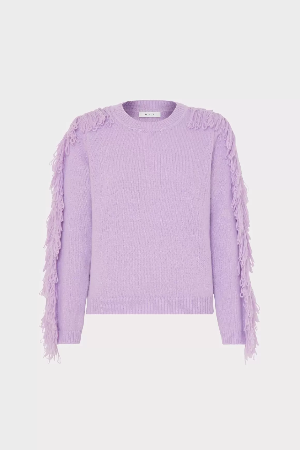 MILLY Sweaters & Knits-Fringe Sleeve Crewneck Sweater Lilac