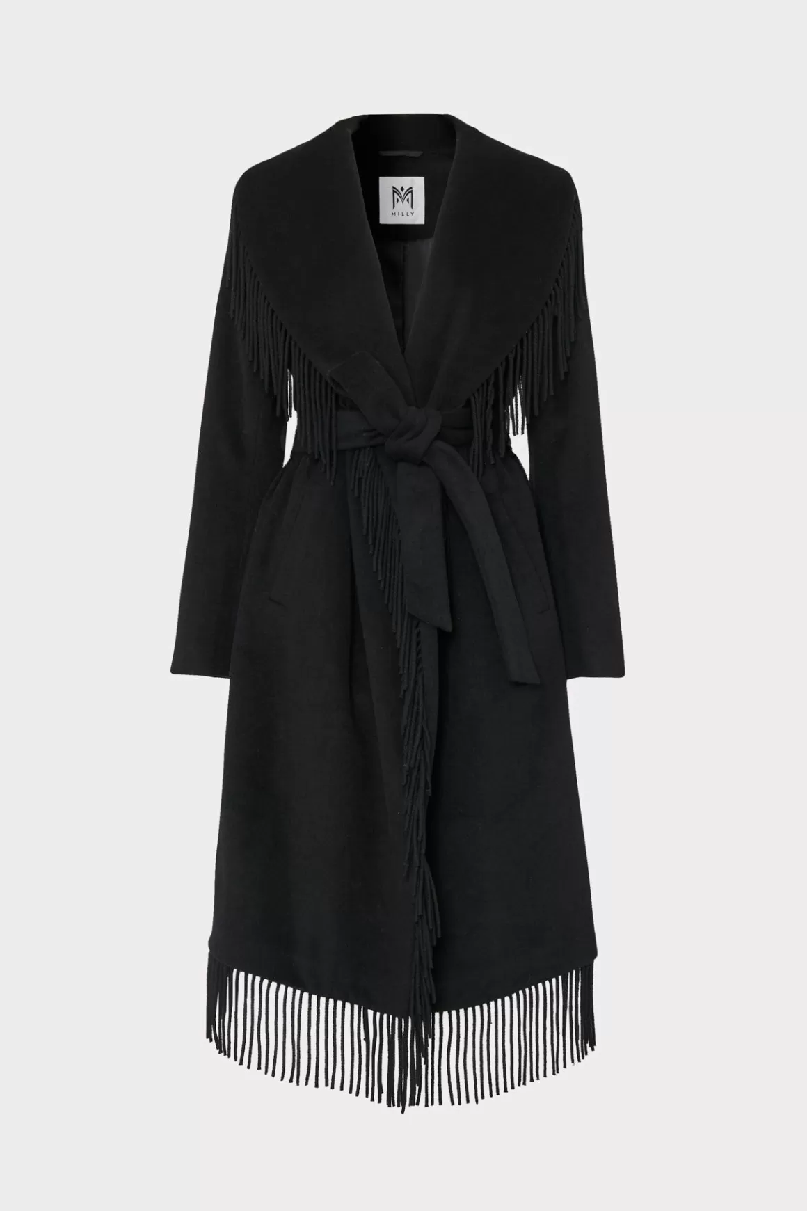 MILLY Coats & Jackets-Fringe Wool Coat Black