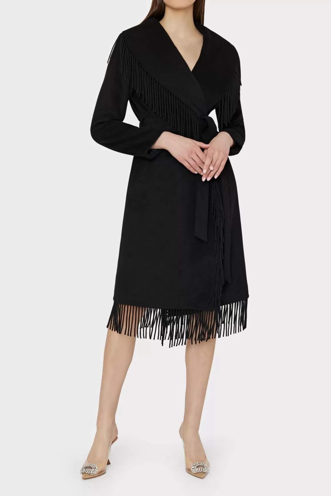 MILLY Coats & Jackets-Fringe Wool Coat Black