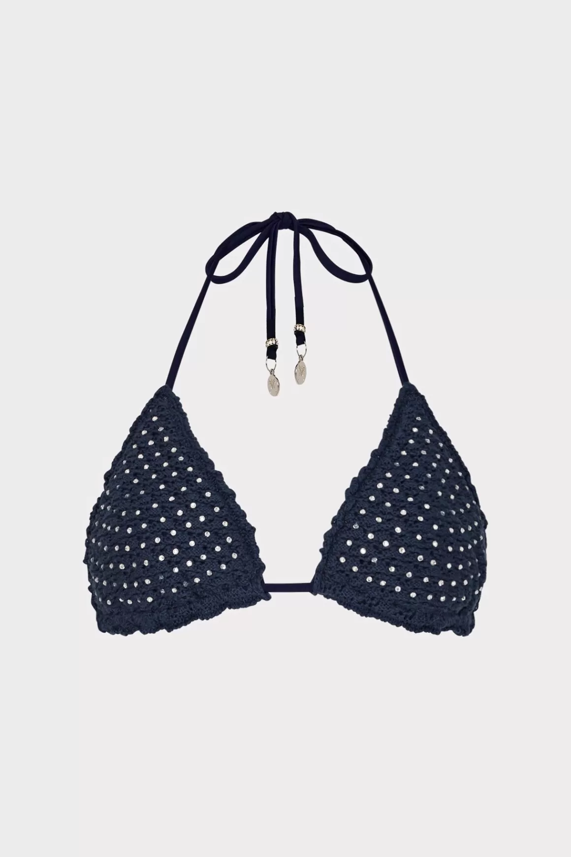 MILLY Jumpsuits & Rompers-Glimmer Crochet Bikini Top With Crystal Applique Navy