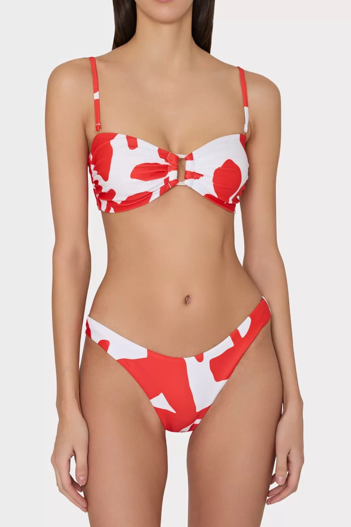 MILLY Jumpsuits & Rompers-Grand Foliage Bikini Top Red/White