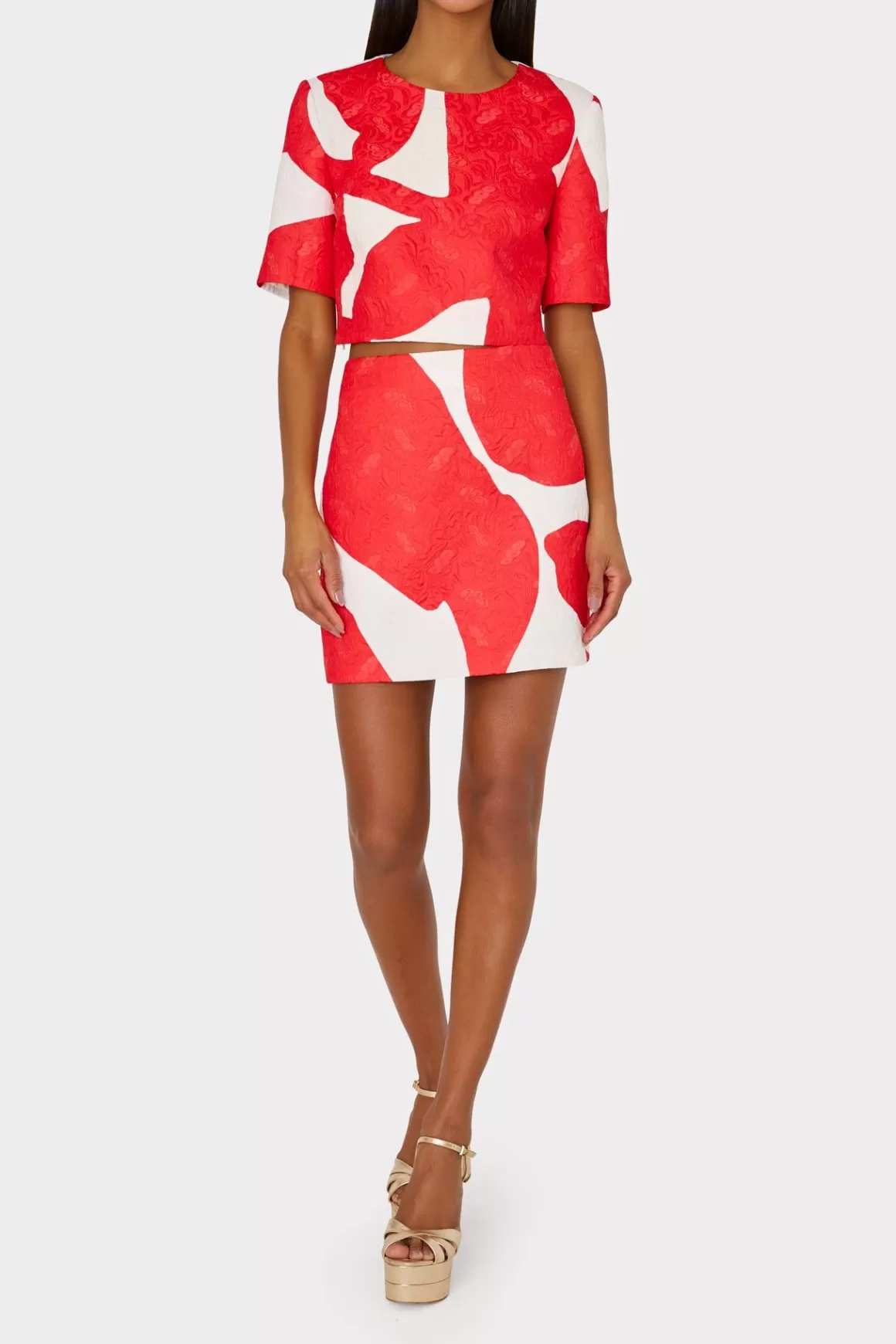 MILLY Matching Sets-Grand Foliage Modern Mini Skirt Red/White