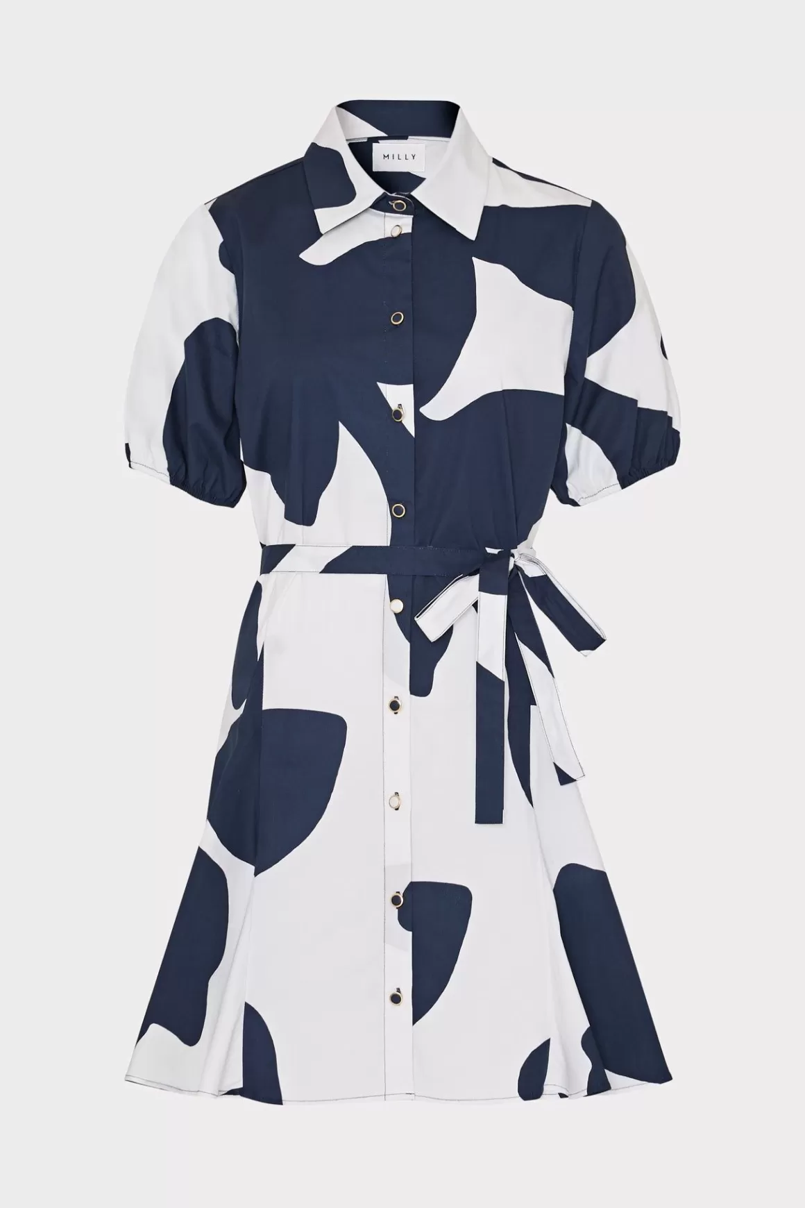 MILLY Day Dresses-Grand Foliage Poplin Dress Navy/White