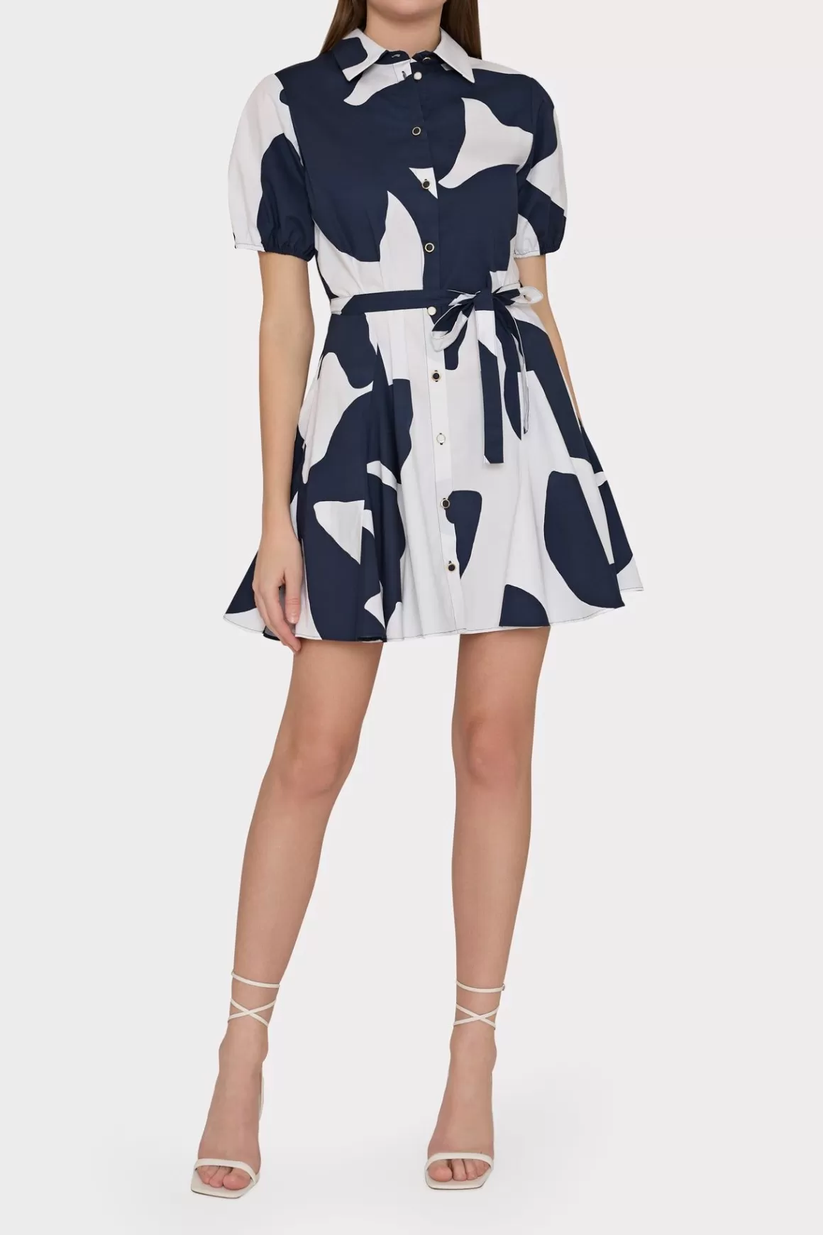 MILLY Day Dresses-Grand Foliage Poplin Dress Navy/White