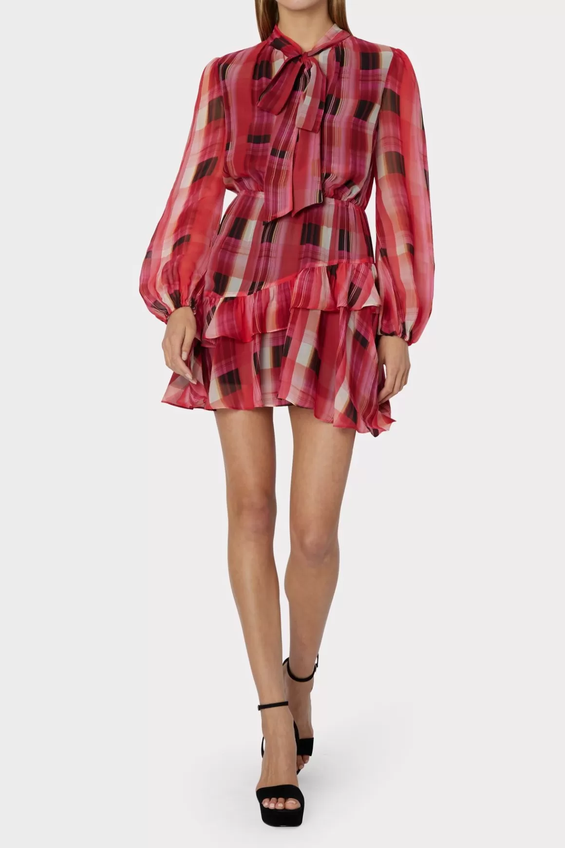 MILLY Mini Dresses-Hadlee Prep Plaid Dress Red Multi