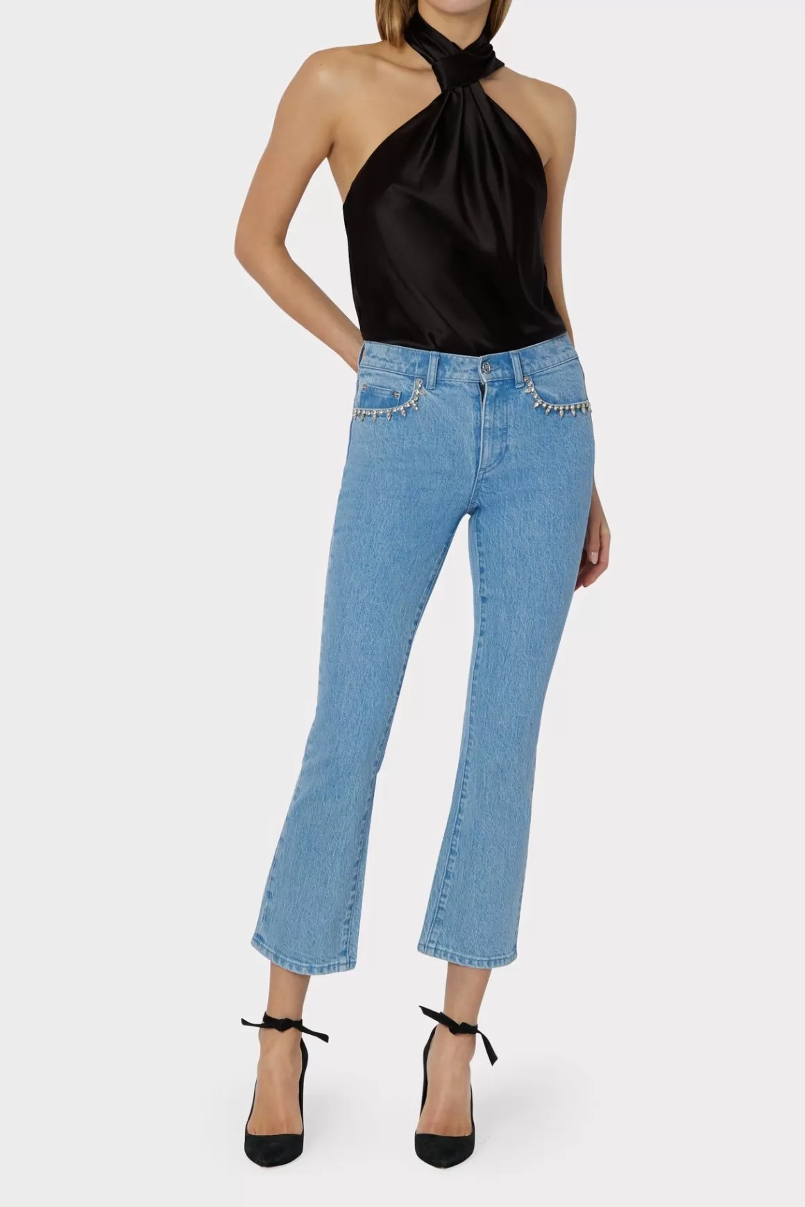 MILLY Denim-Hali Crystal Embellished Jeans Light Wash