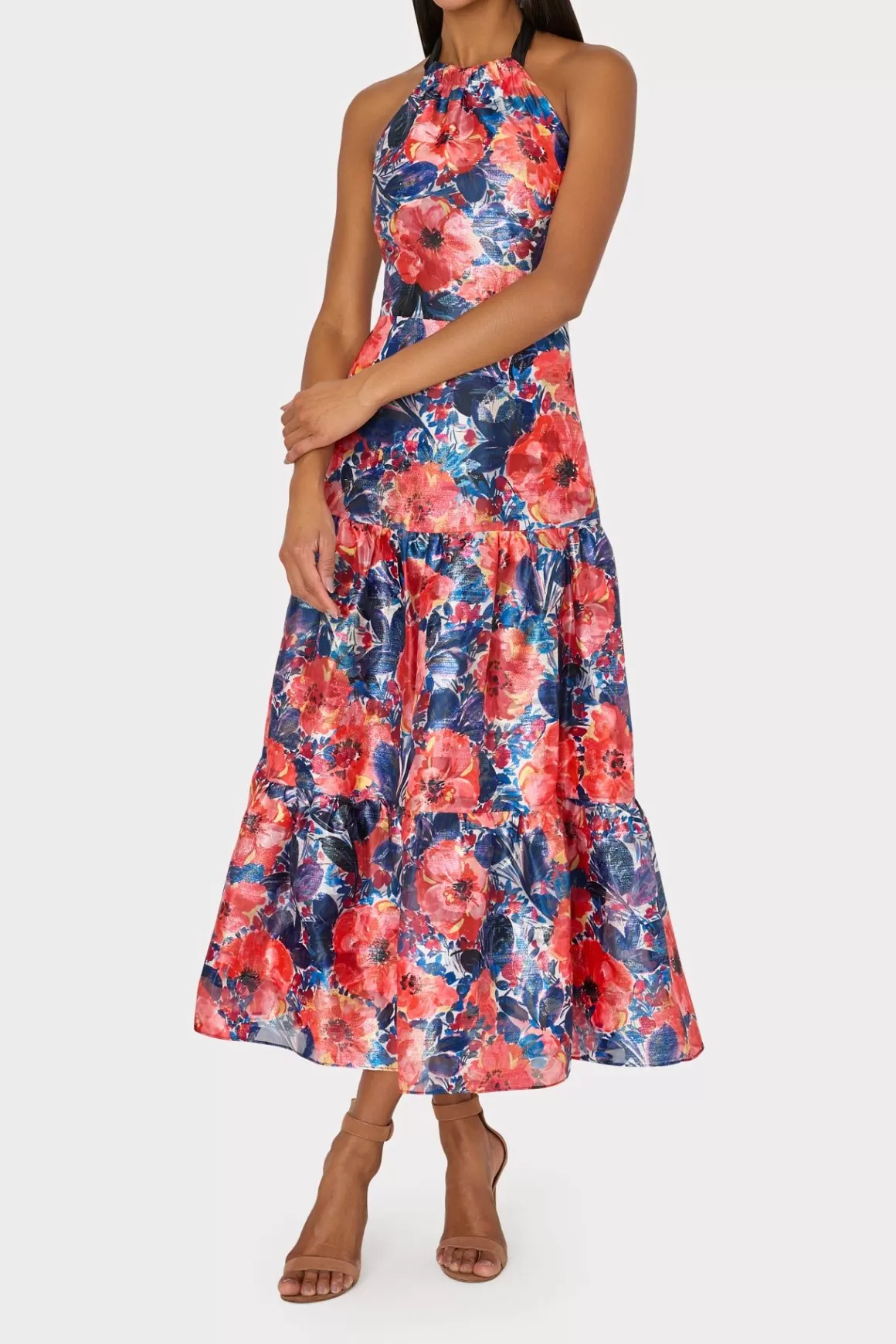 MILLY Cocktail Dresses-Hayden Watercolor Poppy Jacquard Dress Red Multi