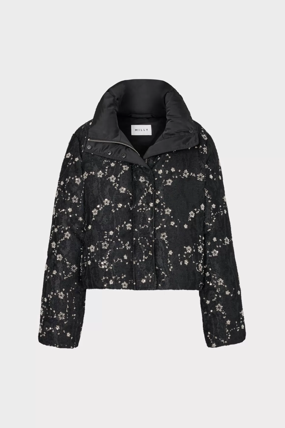 MILLY Coats & Jackets-Hayes Cropped Beaded Puffer Black