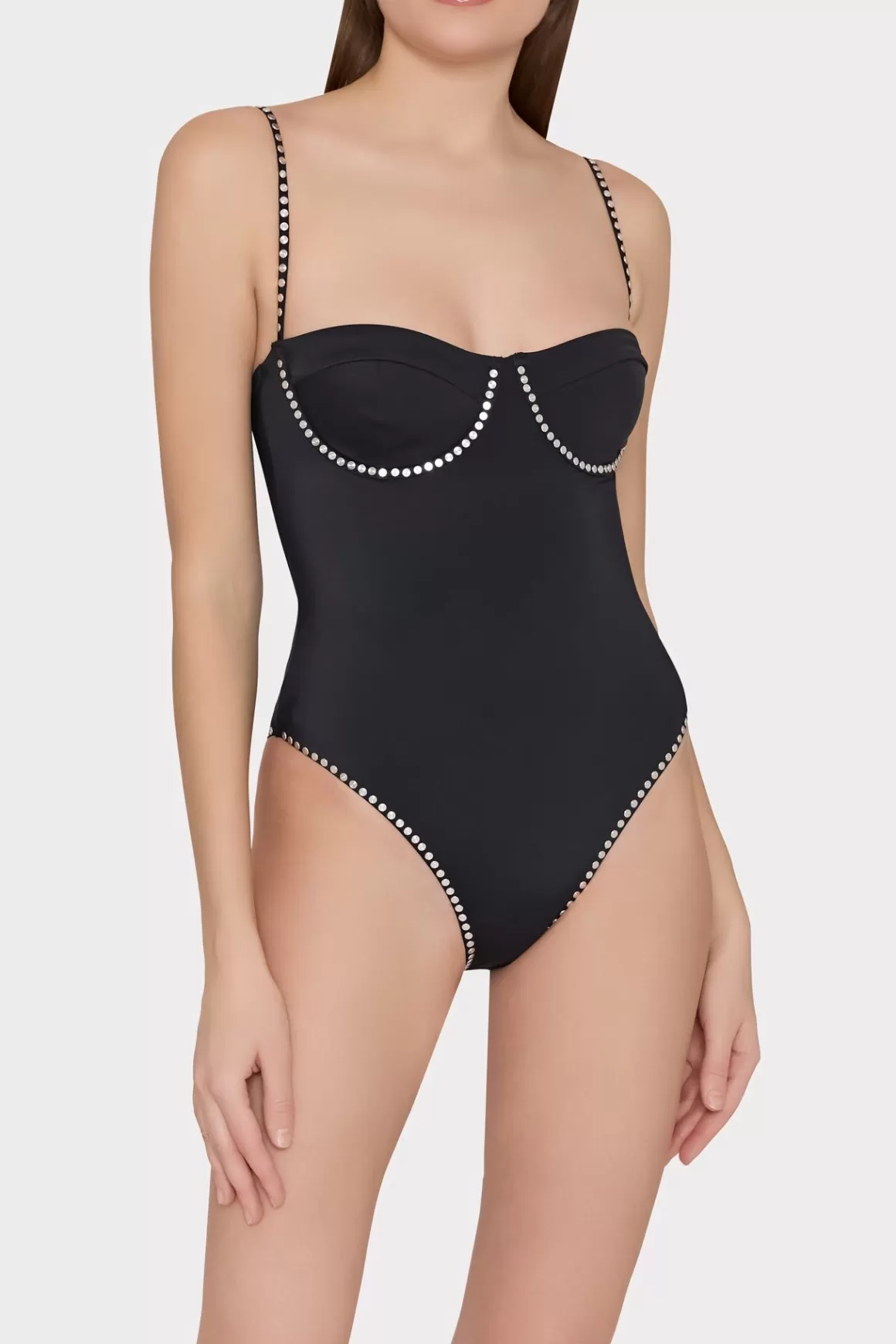 MILLY One Piece Swimsuits-Heat Set Embellishment Underwire One Piece Black