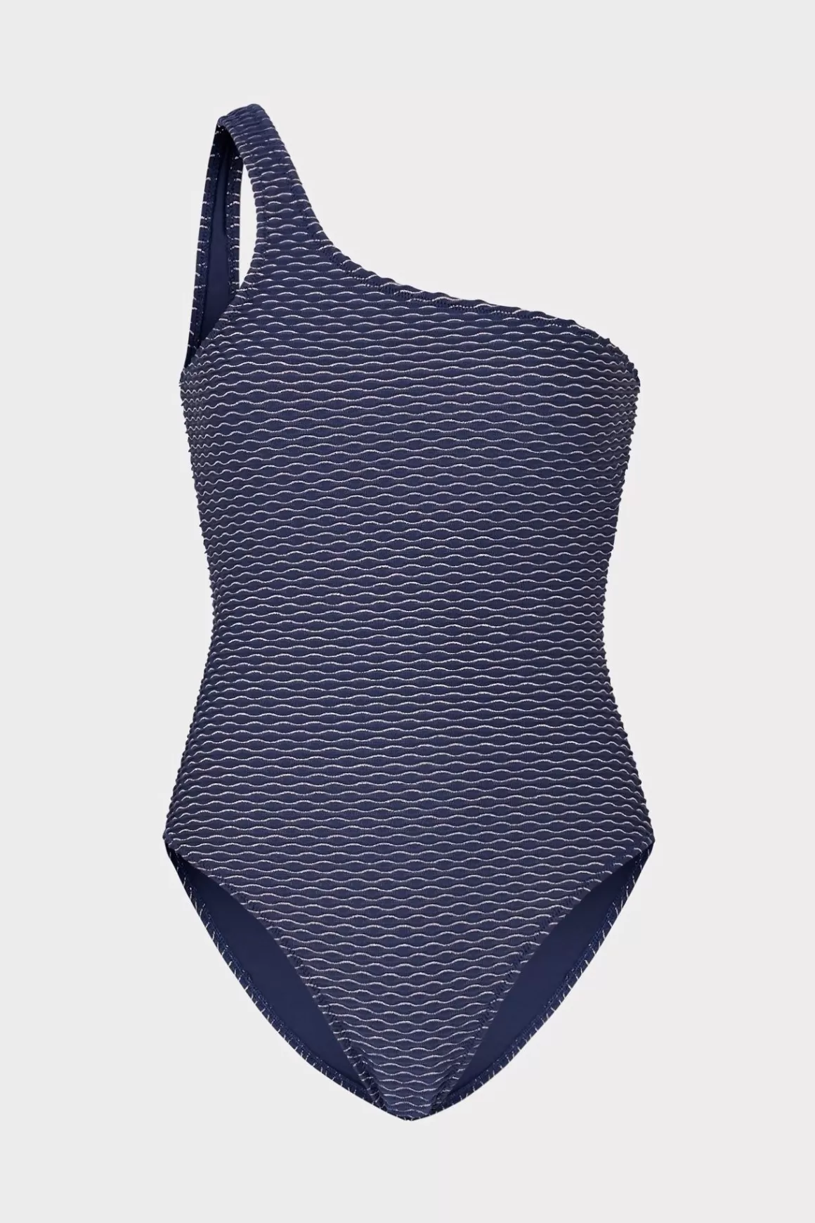 MILLY One Piece Swimsuits-Joni Textured Waves One Shoulder One Piece Navy