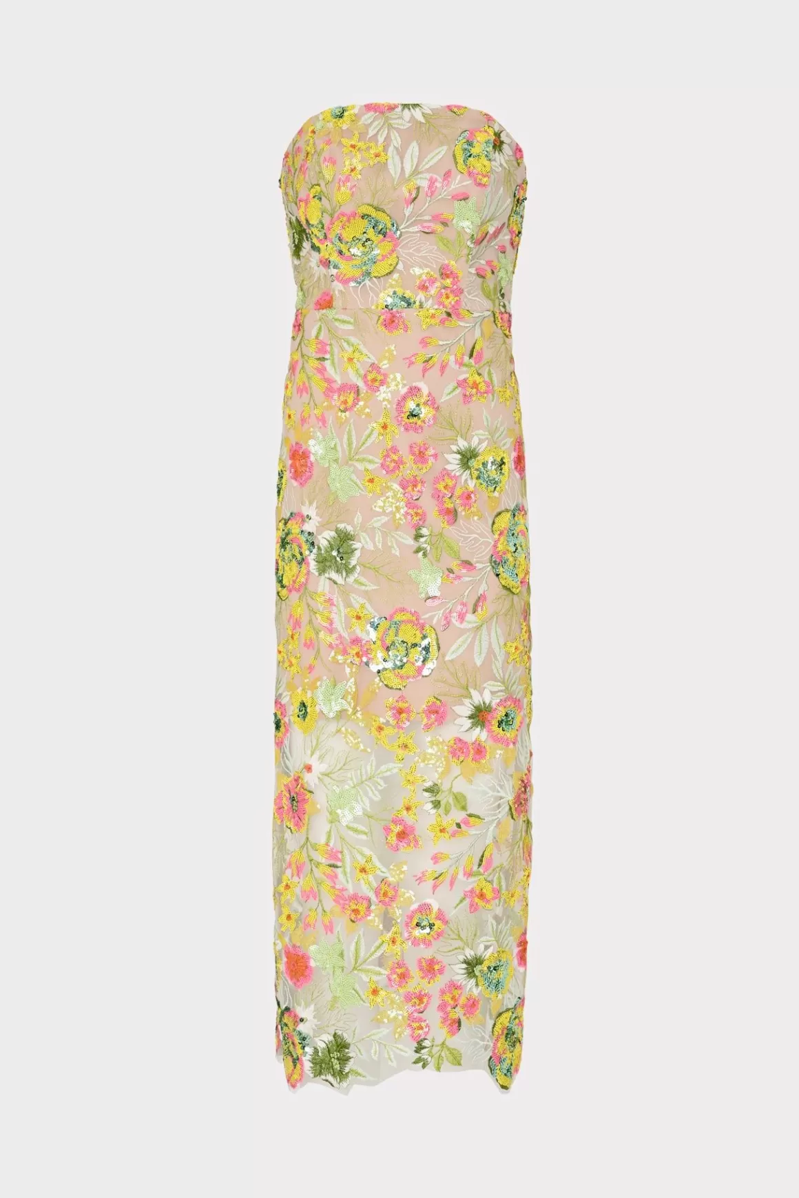 MILLY Guest Of Dresses-Kait Botanical Petals Sequins Dress Green Multi